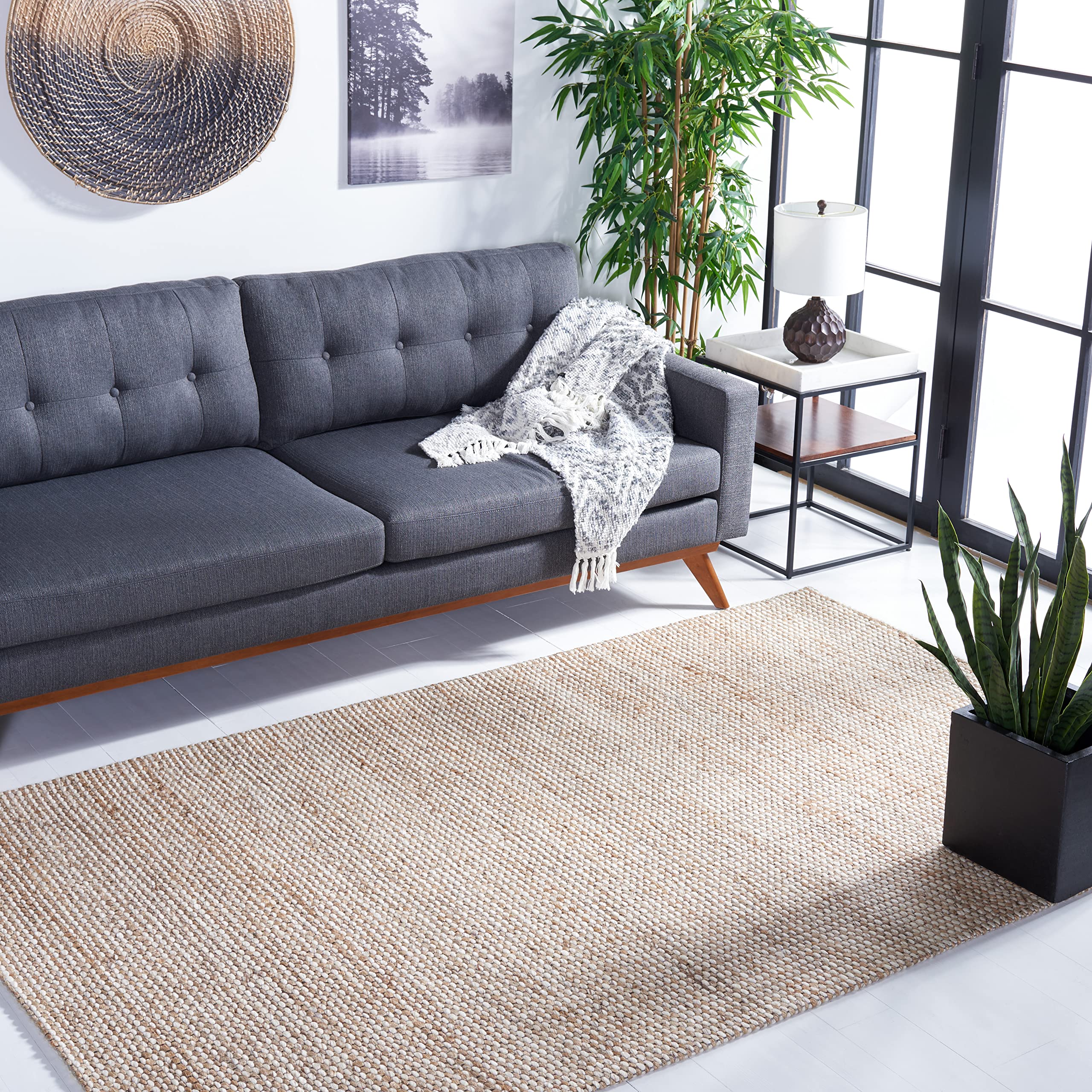 SAFAVIEH Handmade Farmhouse Jute & Wool Area Rug 5' x 8' - Natural & Beige, Durable Natural Fiber Collection for High Traffic Living Room, Bedroom, Entryway (NFB553B) | Perfect for Boho, Coastal & Rustic Home Decor