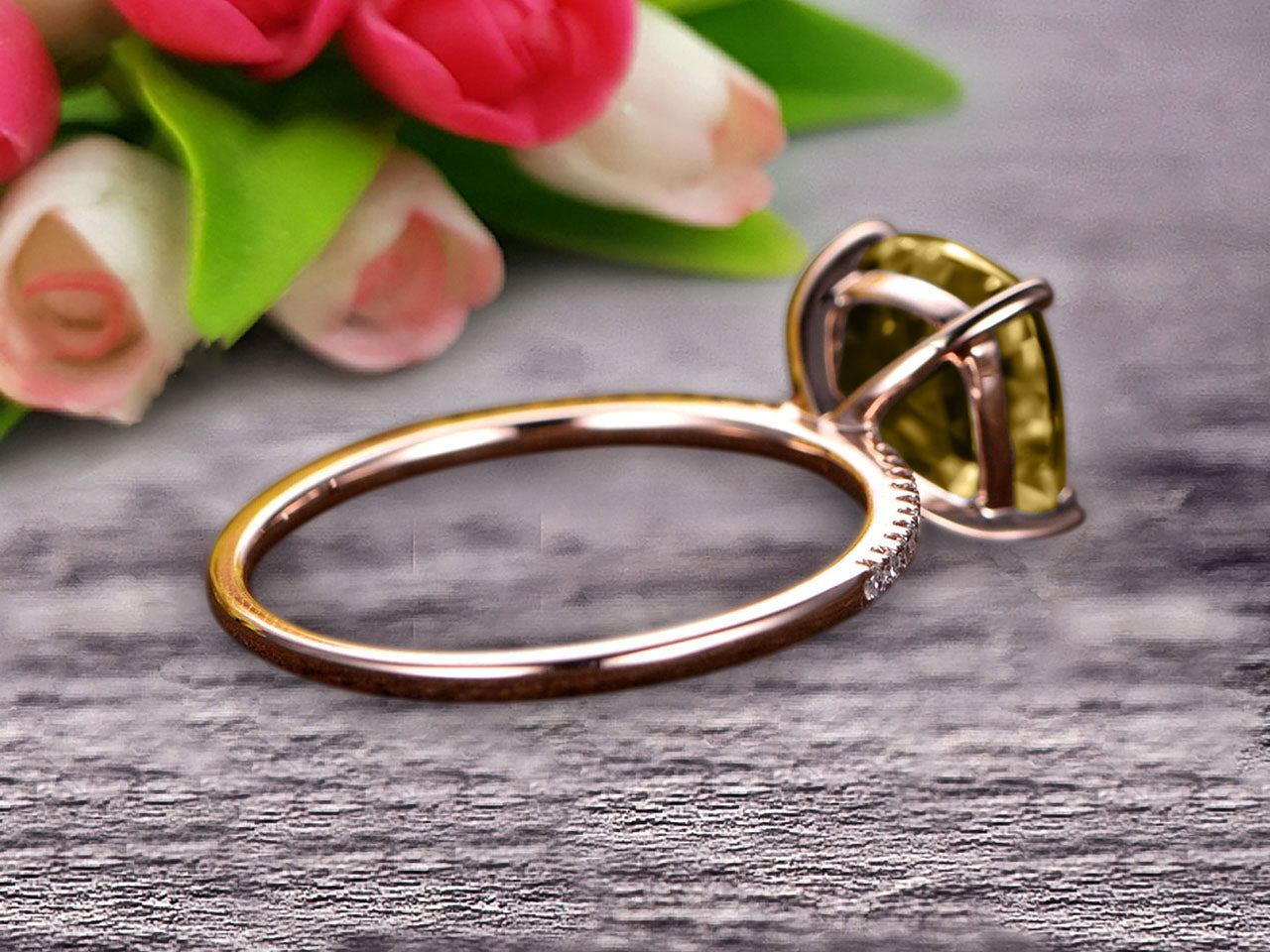 10K Rose Gold Art Deco Engagement Ring - 1.25 Carat Cushion Cut Champagne Moissanite - Anniversary & Wedding Gift for Her - Perfect for Proposals, Bridal Jewelry & Special Occasions