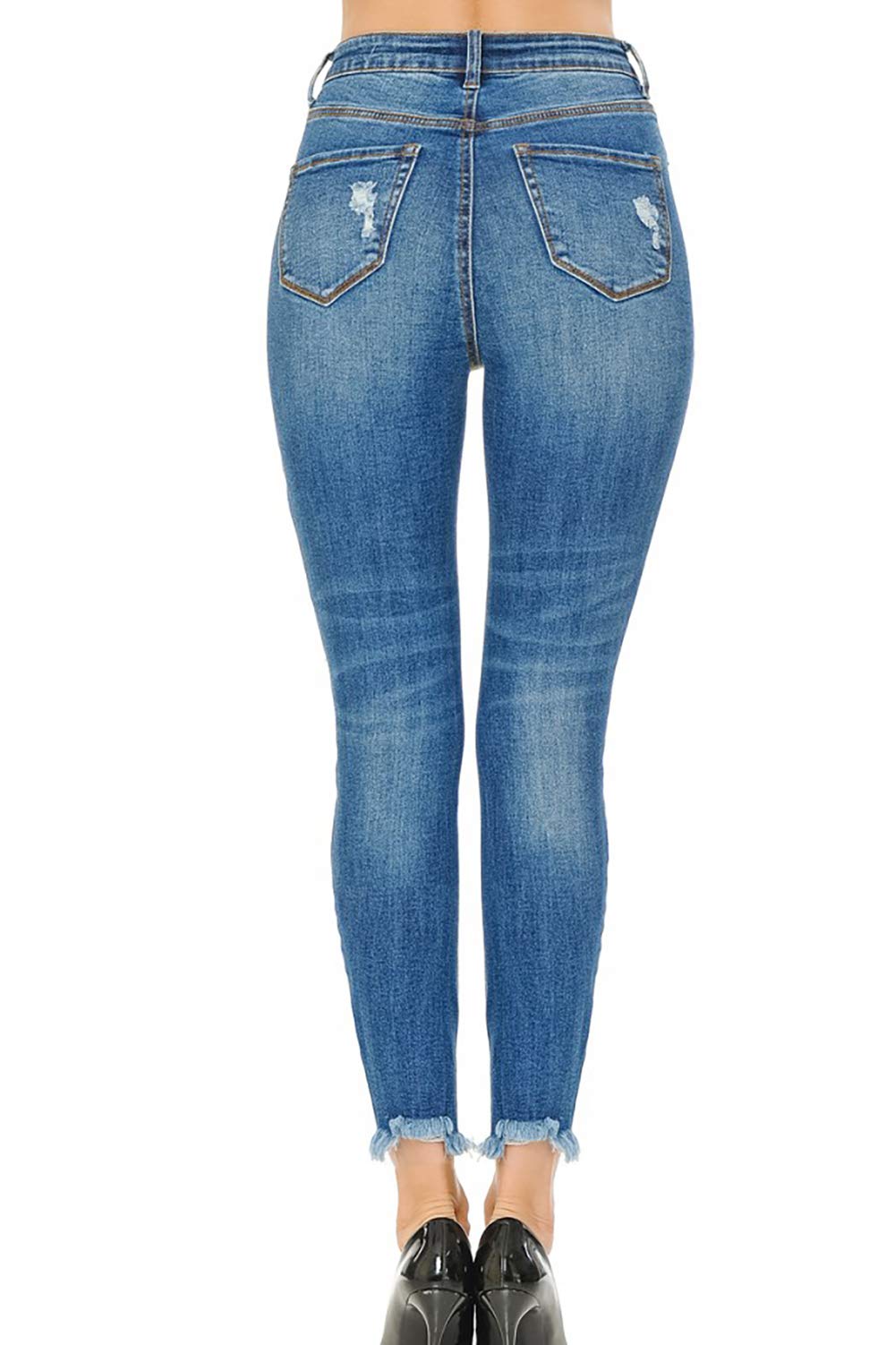 Vintage-Inspired Women's WAX JEAN Ankle Skinny Jeans with Distressed Hem - Perfect for Casual Outfits, Date Nights & Street Style Fashion