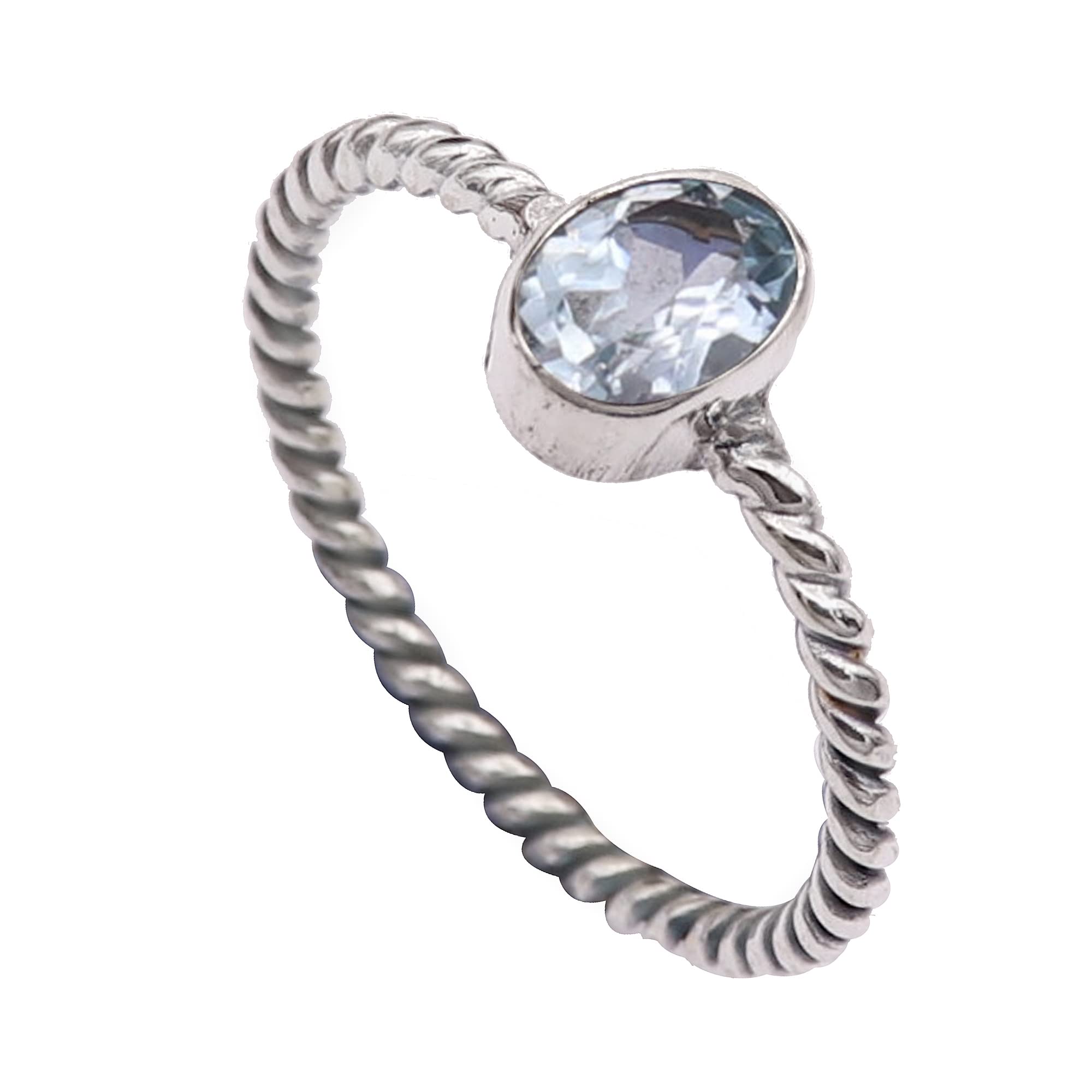 Blue Topaz Faceted Gemstone Ring 925 Sterling Silver Band Ring for Men & Women - Handmade Jewelry Gift for Anniversary, Birthday & Special Occasions - GESR-337A