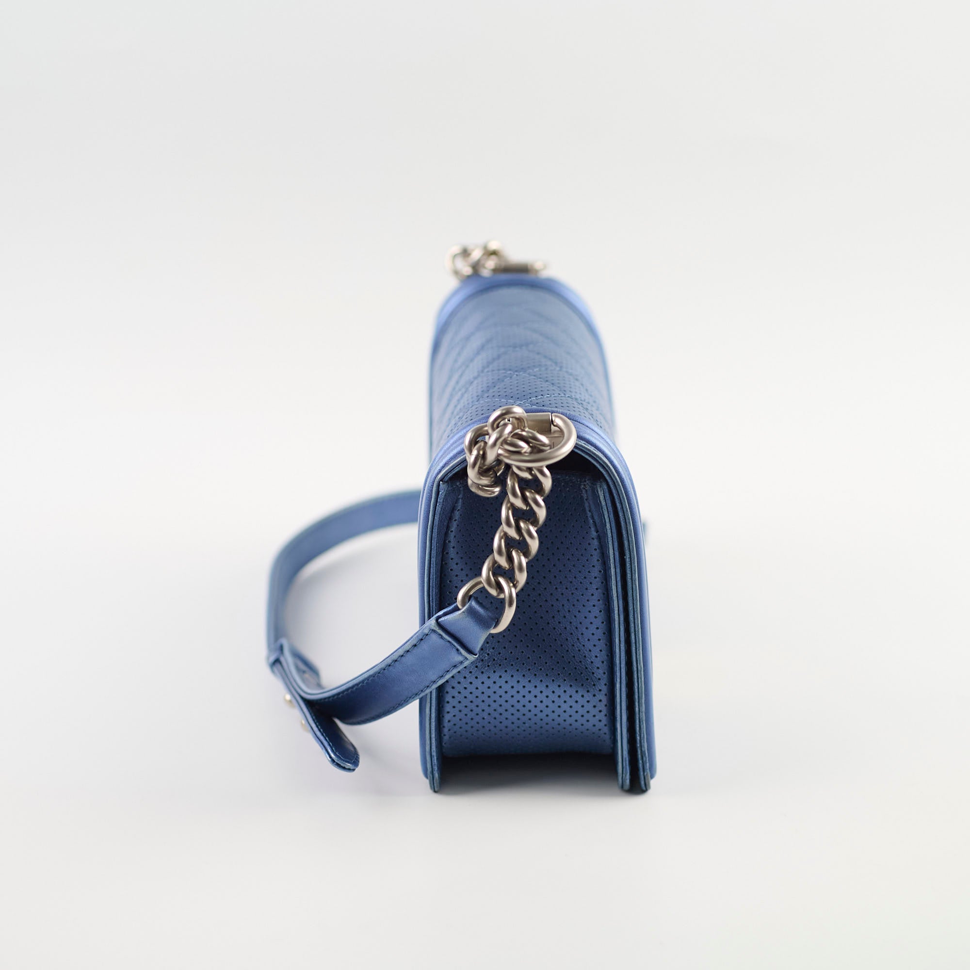 Chanel Old Medium Boy Bag in Metallic Blue - Luxury Crossbody Handbag for Women, Perfect for Evening Events & Date Nights