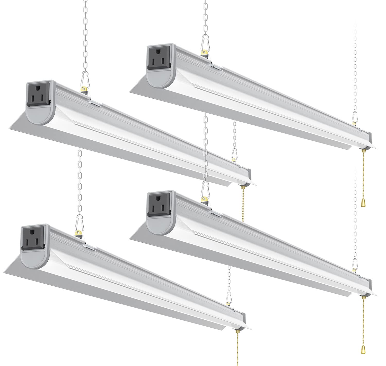 4 Pack LED Shop Lights Linkable - 10400LM 80W 5000K Daylight White Utility Lighting for Garages, Workshops, Basements - 3.6FT LED Garage Ceiling Light with Pull Chain Switch, Hanging or Flush Mount, UL Listed - Perfect for Home Improvement, DIY Projects and Commercial Spaces