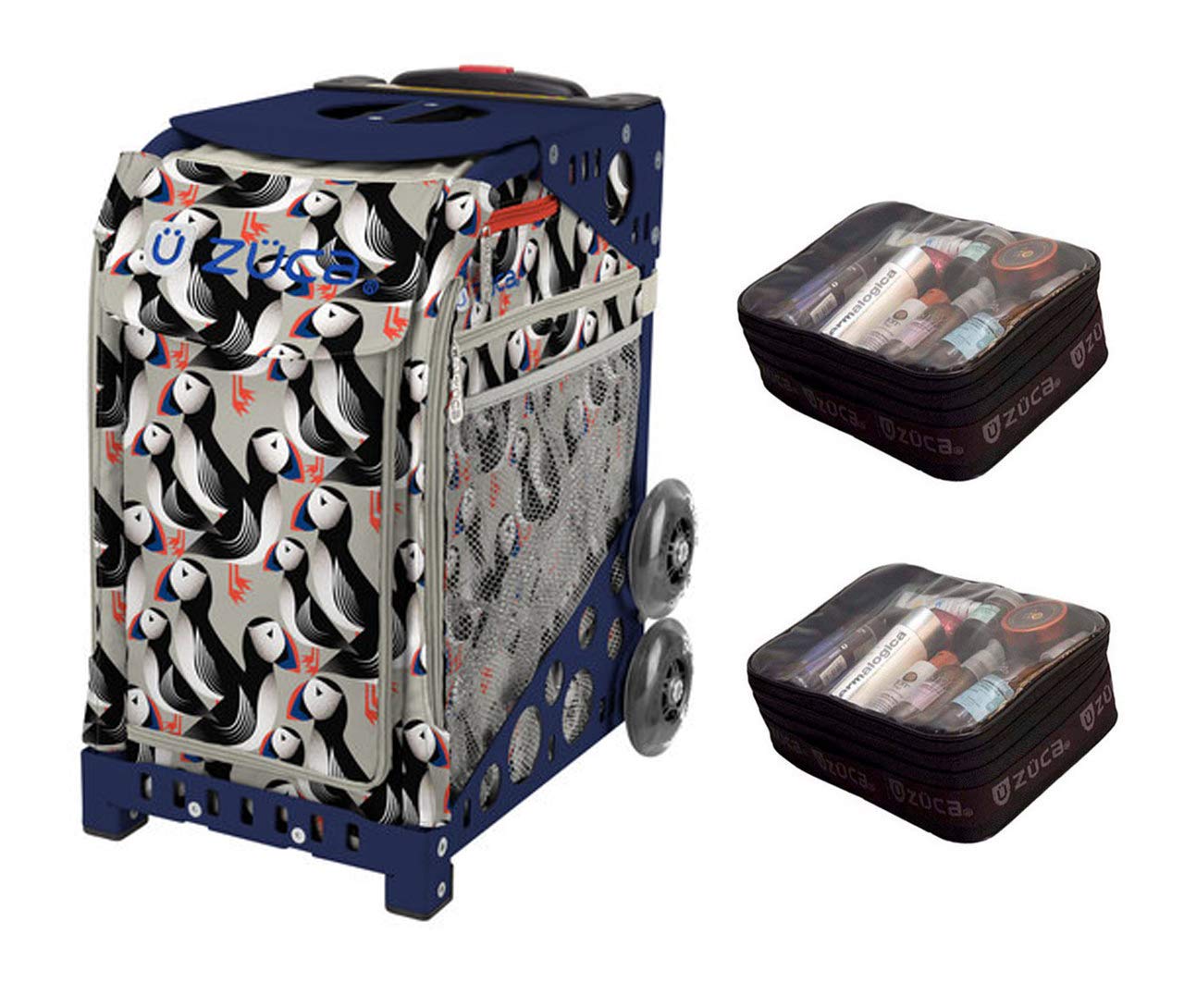 Zuca Sport Bag with Gift - Playful Puffins Design & 2 Utility Pouches (Navy Frame) - Perfect for Gym, Travel & Sports Equipment Storage