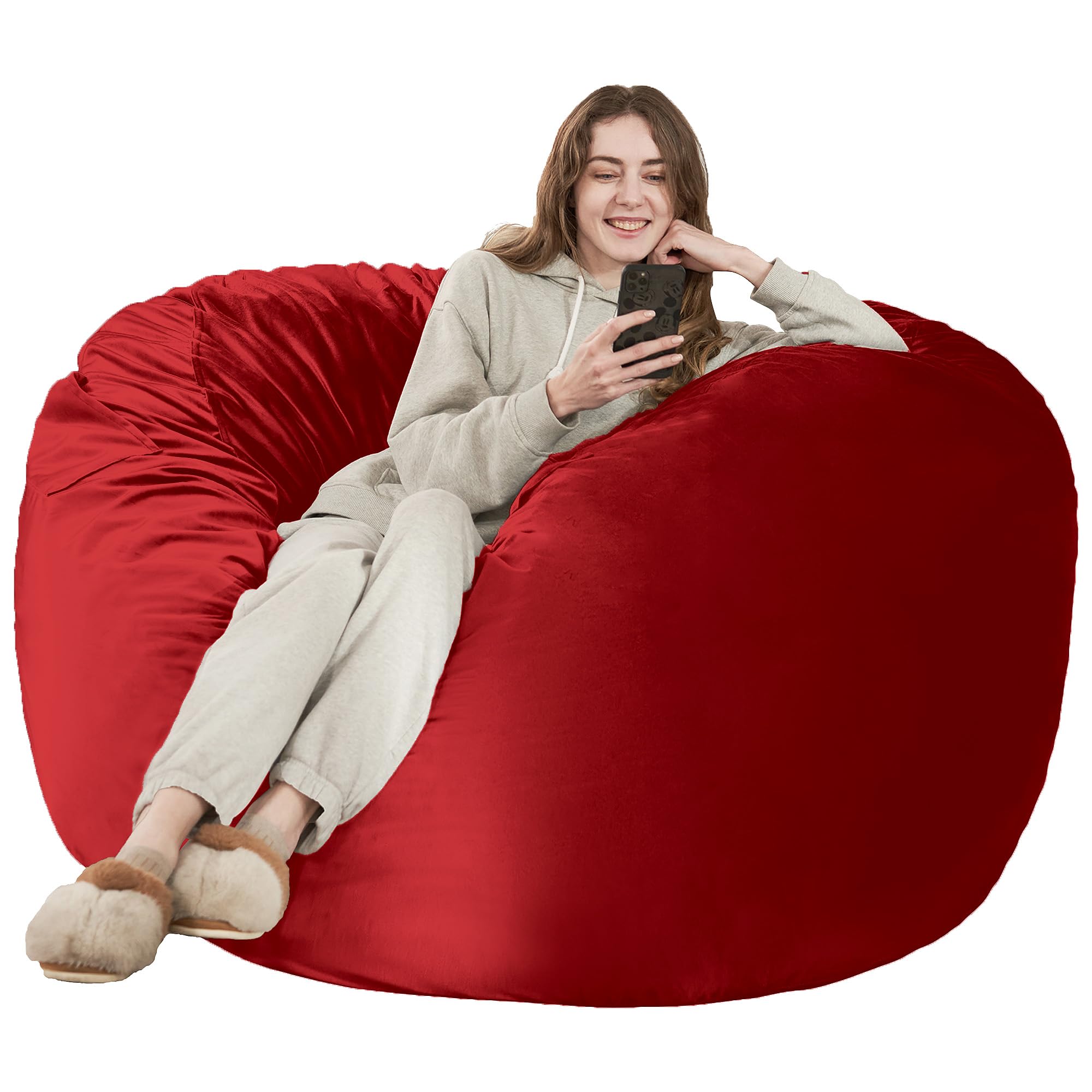 HABUTWAY Giant 5ft Memory Foam Bean Bag Chair with Soft Microfiber Cover - Oversized Red Lounge Chair for Living Room, Bedroom, or Game Room - Perfect for Relaxing, Reading, and Gaming