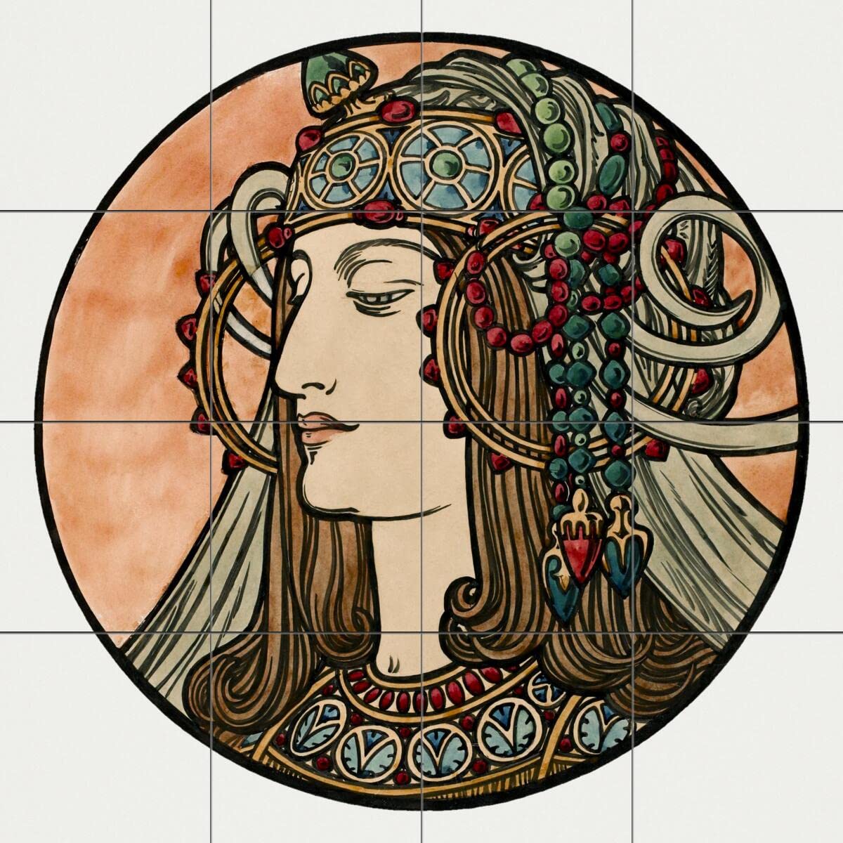 Alphonse Mucha Tile Mural Kitchen Backsplash - Fouquet Boutique IV Art Nouveau Wall Decor - Perfect for Kitchen Renovation & Home Decoration