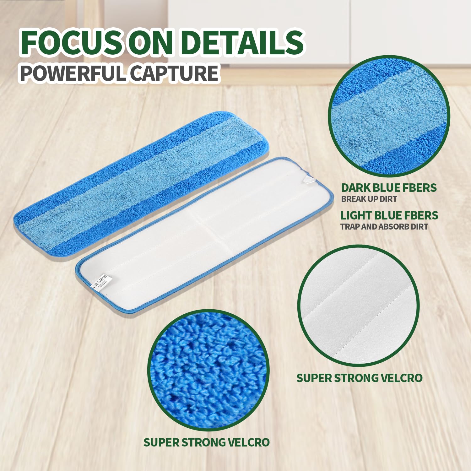 3 Pack Microfiber Cleaning Pads for Bona Mop - Reusable 18 Inch Replacement Mop Pads for Hardwood Floors | Machine Washable | Perfect for Daily Floor Cleaning & Maintenance