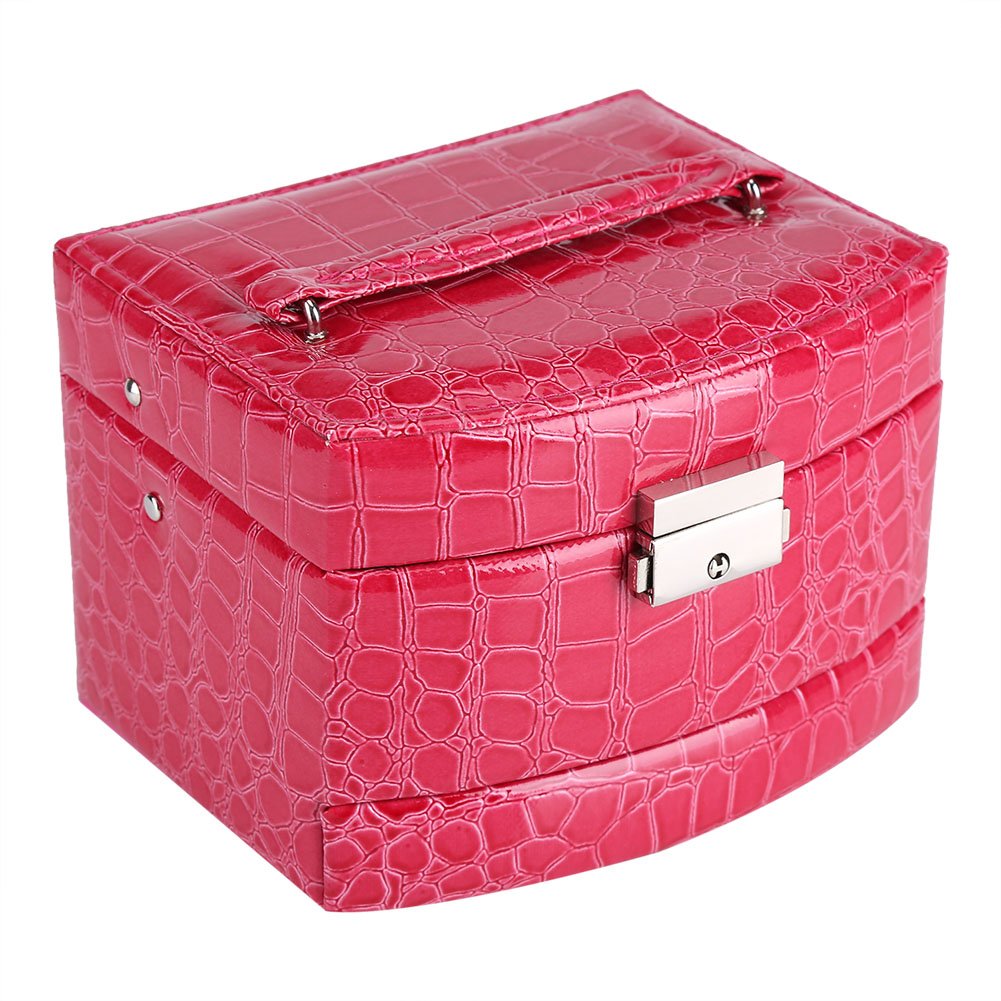 URRNDD 3-Layer Jewelry Organizer Box - Rose Red Storage Case for Necklaces, Rings, Earrings & Watches | Multifunctional Design with Fine Workmanship | Perfect Gift for Women & Home Organization