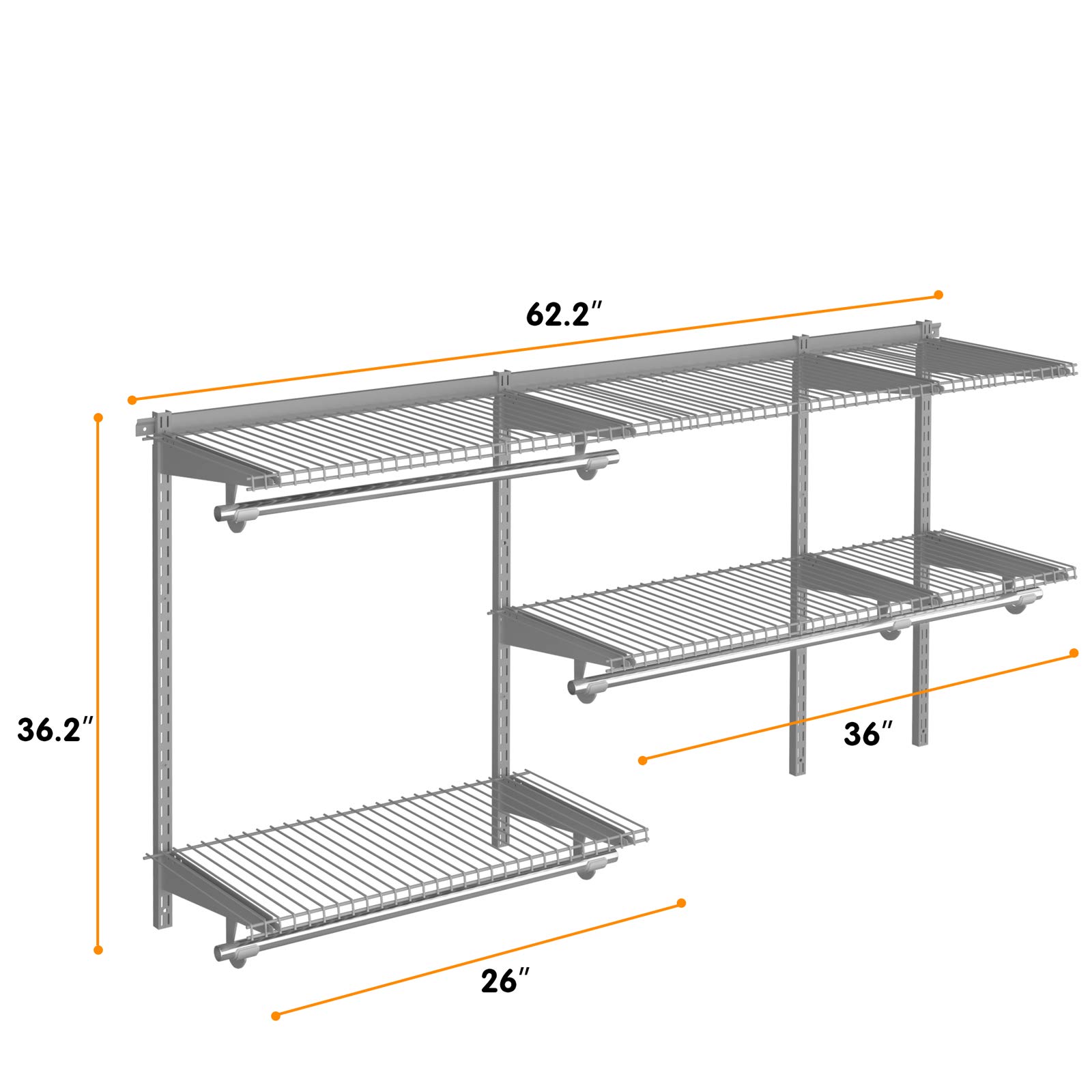 Tangkula 3-5 FT Custom Closet Organizer System Kit - Wall Mounted Storage with Adjustable Wire Shelves & Hanging Rods | Modular Closet Organization for Bedroom, Walk-in Closet & Small Space Storage Solutions