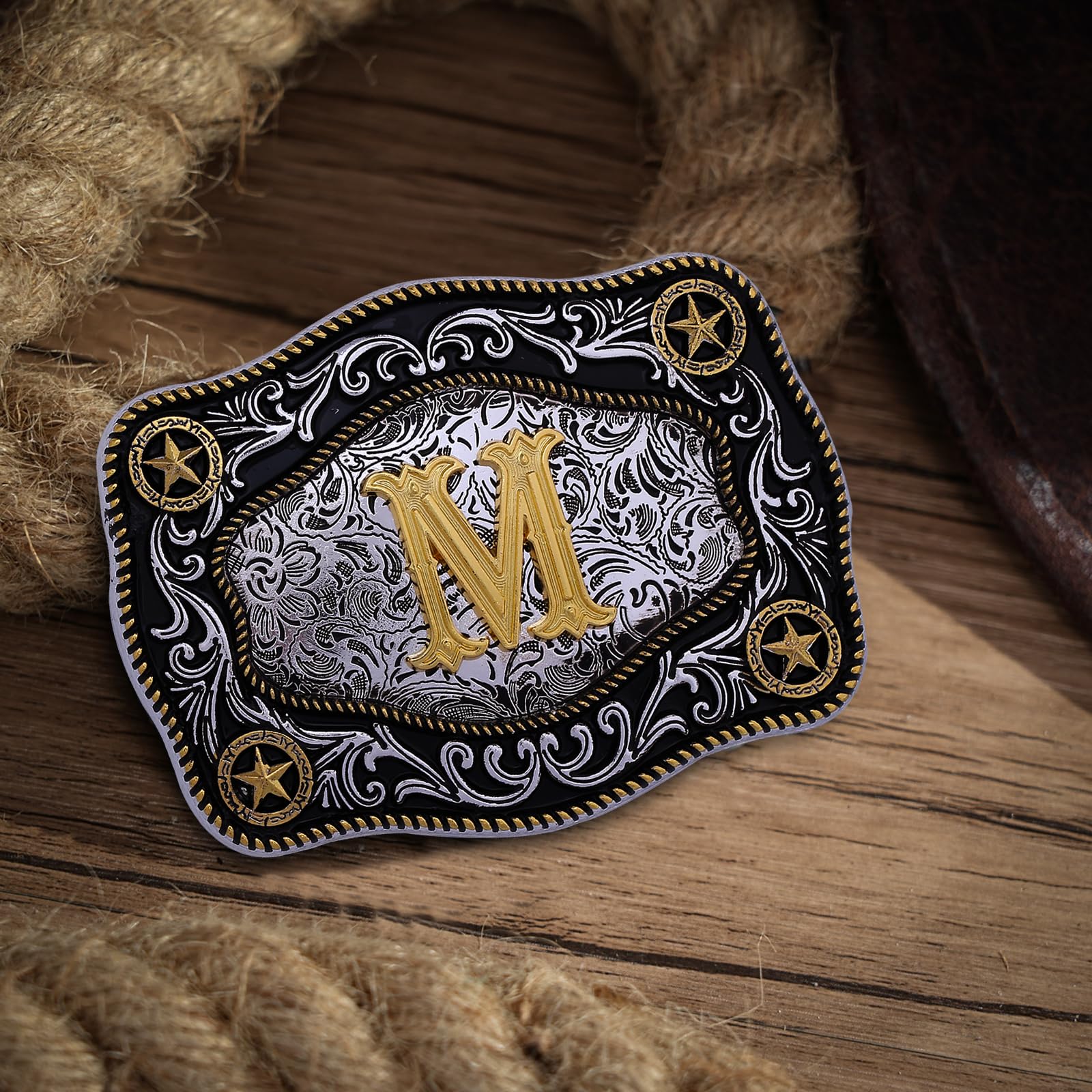 Personalized Initial Western Belt Buckle - Large Gold Cowboy Belt Buckle for Men & Women - ABCDJMR to Z - Perfect for Rodeo, Country Music Festivals & Western Fashion