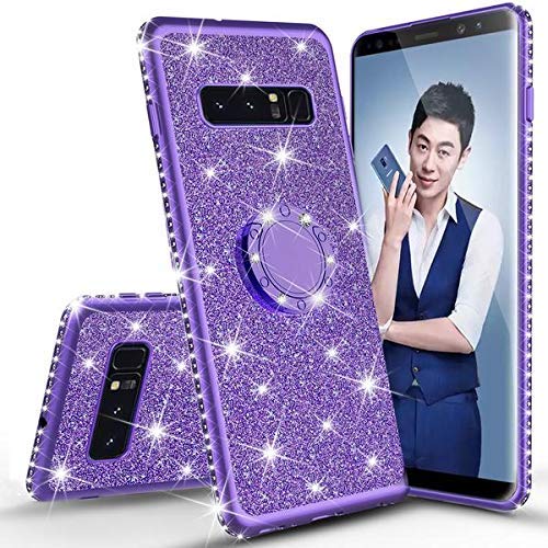 Sparkly Glitter Phone Case for Samsung Galaxy S10 Plus/S10+ with Ring Kickstand - Shockproof Clear Protective Cover for Women & Girls (Purple) | Perfect for Everyday Use, Parties & Travel