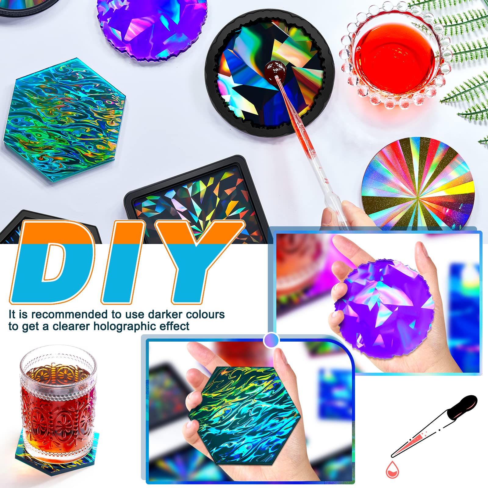 4 Pcs Holographic Resin Mold Silicone Coaster Epoxy Molds for DIY Craft, Cup Mats, Home Decor - Multiple Styles (Perfect for Party Decor, Table Setting, and Gift Making)