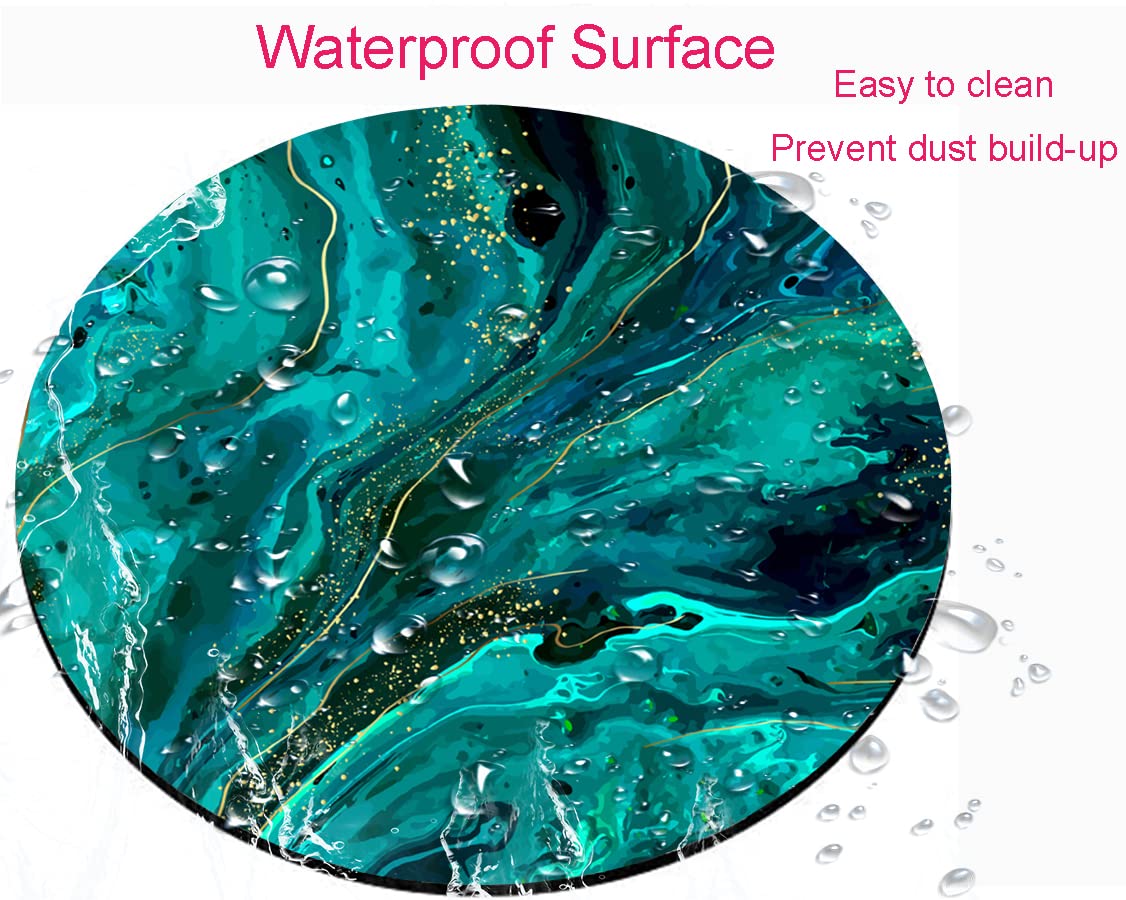 Premium Green Marble Round Mouse Pad - Customized Non-Slip Rubber Base with Lycra Cloth Surface, Washable Textured Gaming Mouse Mat for Wireless Mouse & Office Use (Perfect for Work, Gaming & Home Computer Setup)