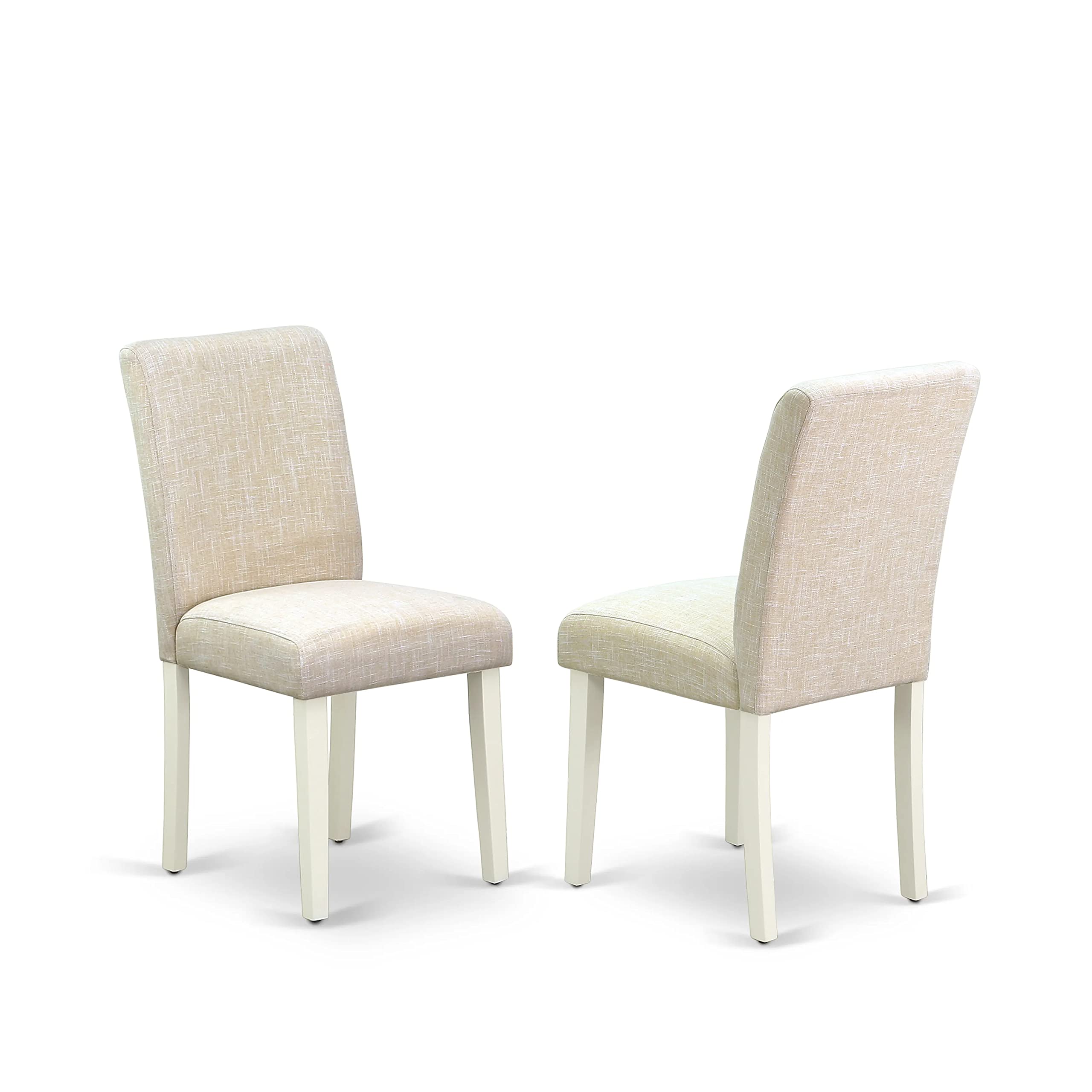 East West Furniture 3 Piece Dining Table Set with Round Drop Leaf Table & 2 Light Beige Fabric Chairs - 42 Inch White Linen Kitchen Set for Small Spaces, Breakfast Nook, Apartment Dining
