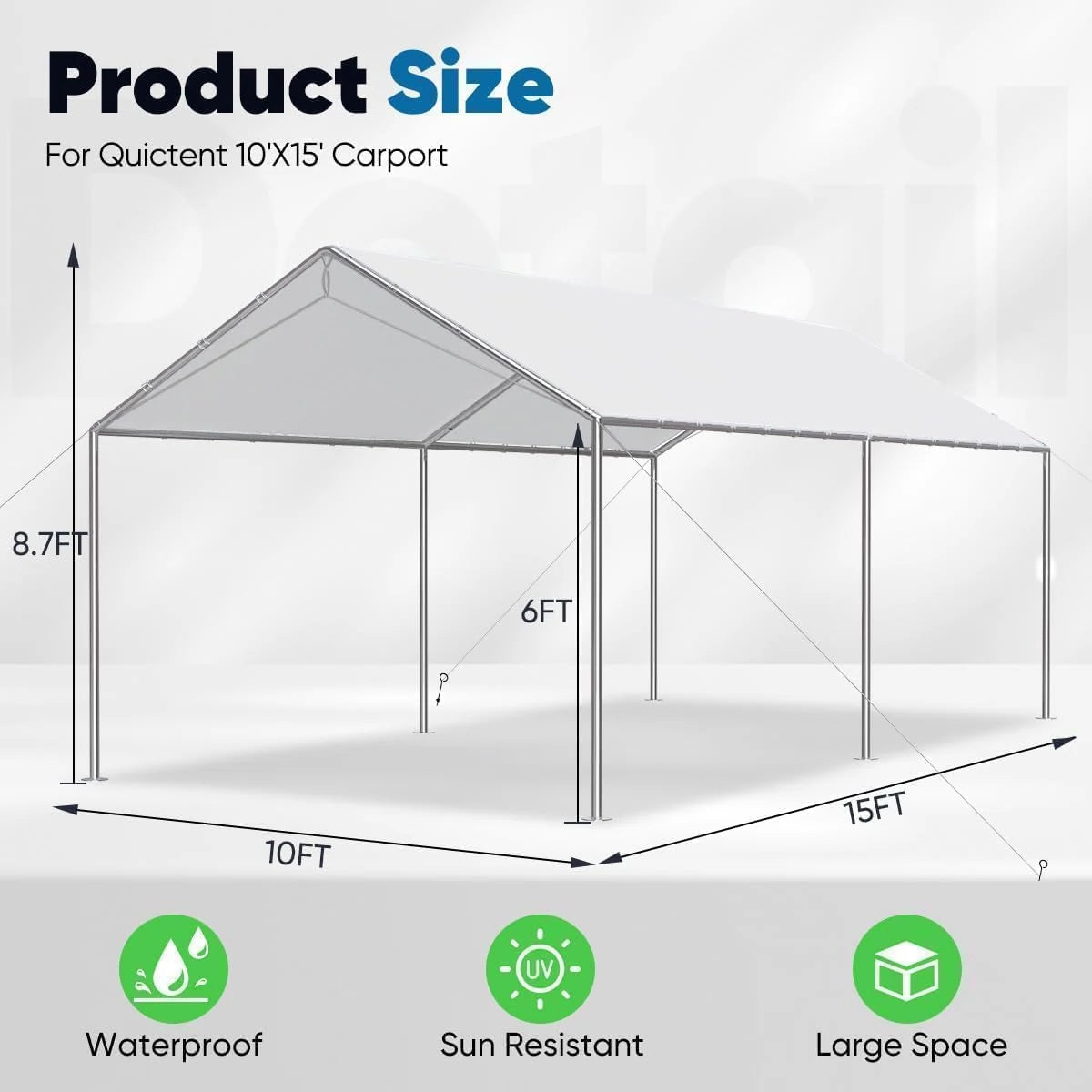 10' x 15' Heavy Duty Car Canopy - Waterproof Outdoor Car Shelter for SUV, Truck & Vehicle Protection - Perfect for Camping, Parking & Outdoor Events