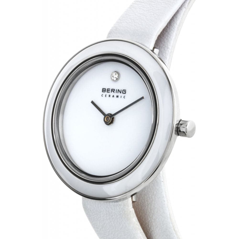 BERING 33128 Women's White Leather Watch - Elegant & Stylish Timepiece for Everyday Wear, Office & Special Occasions