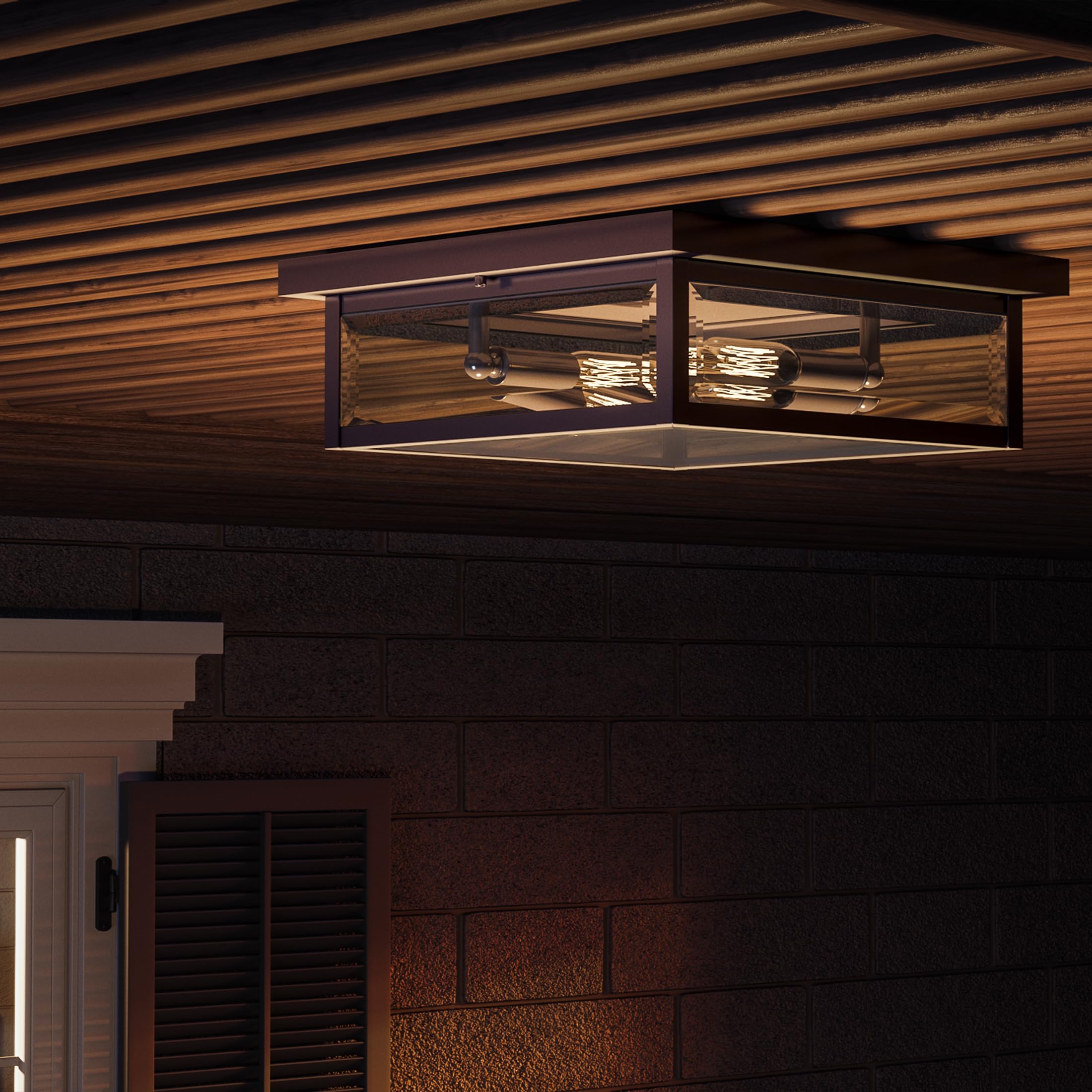 Quoizel Westover 12 Inch 2-Light Outdoor Flush Mount Ceiling Light - Western Bronze Industrial Lantern with Beveled Glass - Farmhouse, Porch, Patio, Hallway & Yard Lighting Fixture - Perfect for Outdoor Entertaining & Home Decor