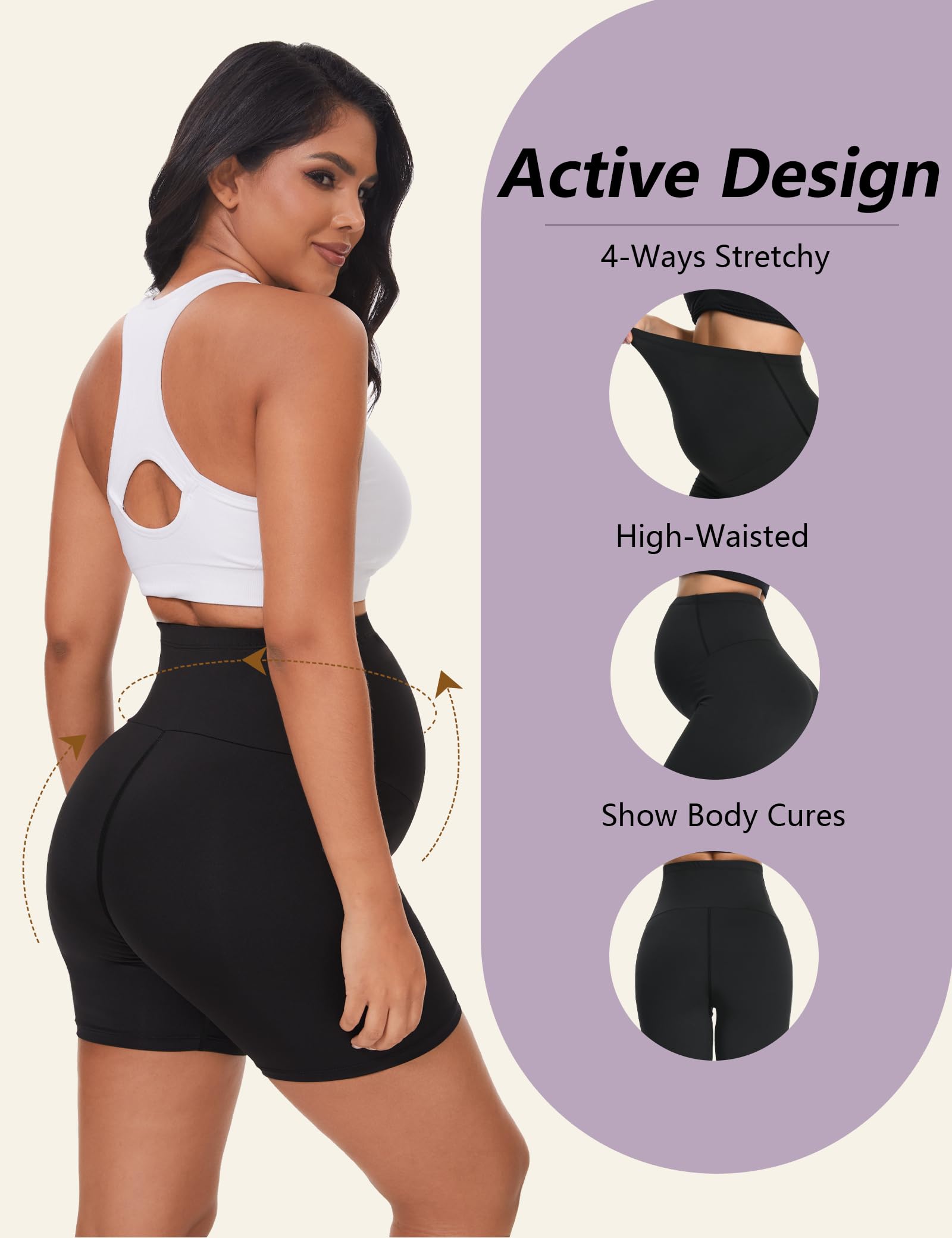 3/4 Pack Women's Maternity Yoga Shorts - Over The Belly Pregnancy Activewear, 5