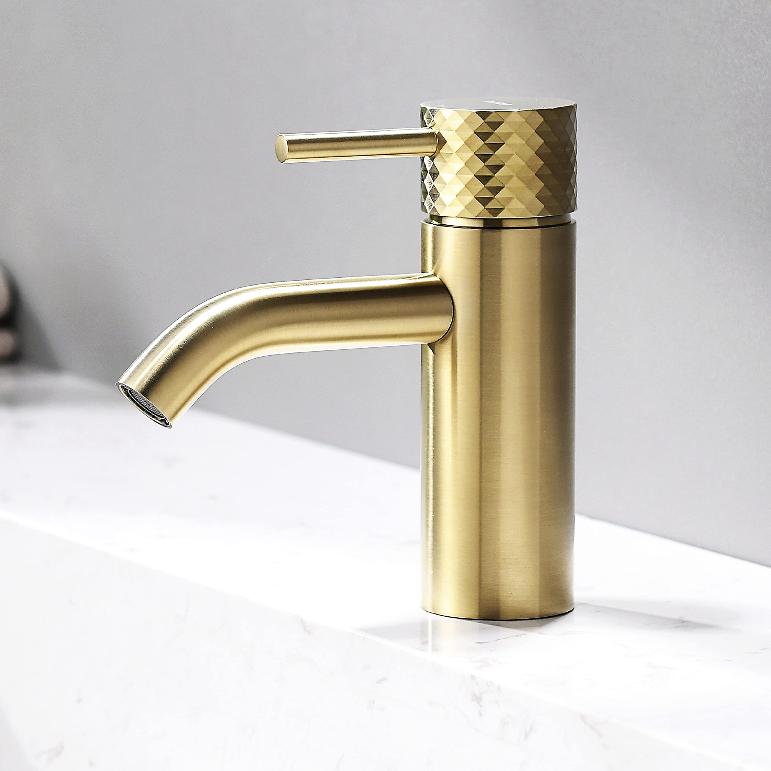 Indare Brushed Gold Single Hole Bathroom Sink Faucet with Pop-Up Drain & Supply Lines - RV Lavatory Vessel Faucet for Small Spaces (Model 100101-BG) | Perfect for Tiny Homes, Campers & Compact Bathrooms
