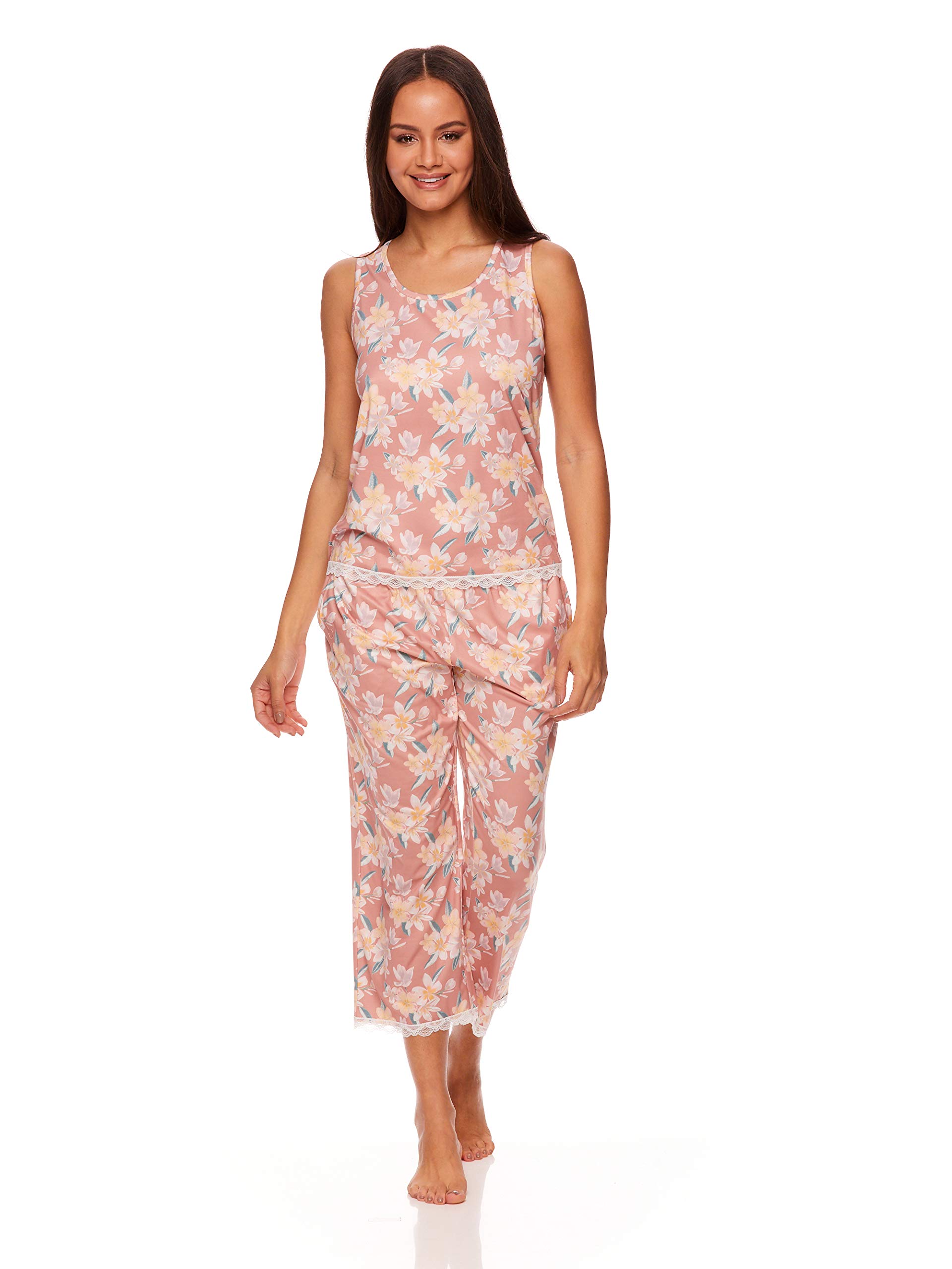 Nanette Lepore Women's Lace Trim Pajama Set - Printed Top & Pants Sleepwear for Women - Perfect for Lounging, Sleepovers & Cozy Nights at Home