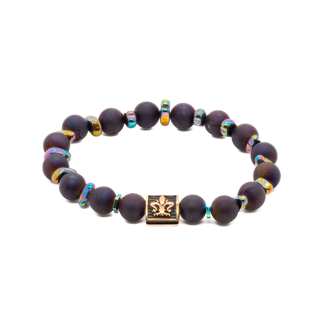 Fleur De Lis Purple Agate Beaded Bracelet for Women - Natural Stone Healing Jewelry for Meditation, Yoga & Spiritual Gifts