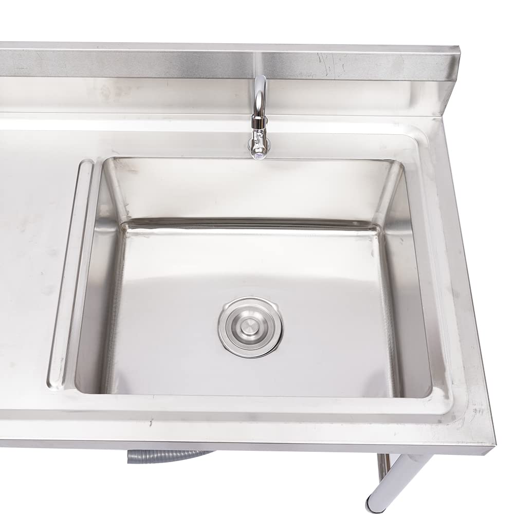 LOYALHEARTDY 1 Compartment Stainless Steel Commercial Sink - Heavy Duty Kitchen Prep Sink for Restaurant, Catering & Food Service with Drain Board - Ideal for Commercial Kitchens, Food Prep Stations & Back Bars