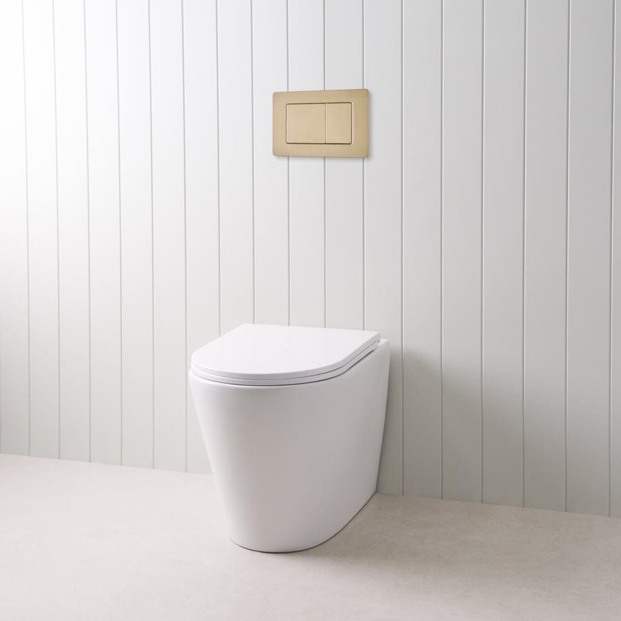 Angled In-Wall Toilet with Rectangle Warm Brushed Nickel Buttons - Modern Space-Saving Bathroom Solution for Small Spaces & Contemporary Homes