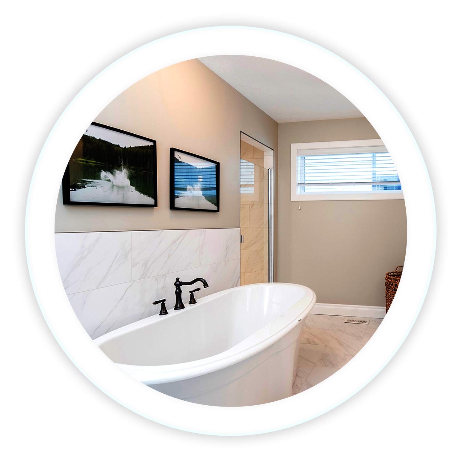 Round LED Vanity Mirror with Marble Frame - Anti-Fog, Wall-Mounted Bathroom Mirror for Makeup & Shaving - Modern Home Decor for Bedroom, Bathroom or Dressing Room - 32
