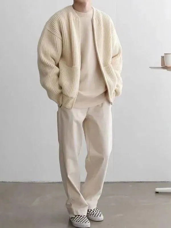 Men's Casual Lazy Style Cardigan Sweater - Comfortable Knit Pullover for Relaxing at Home, Coffee Dates & Weekend Outfits