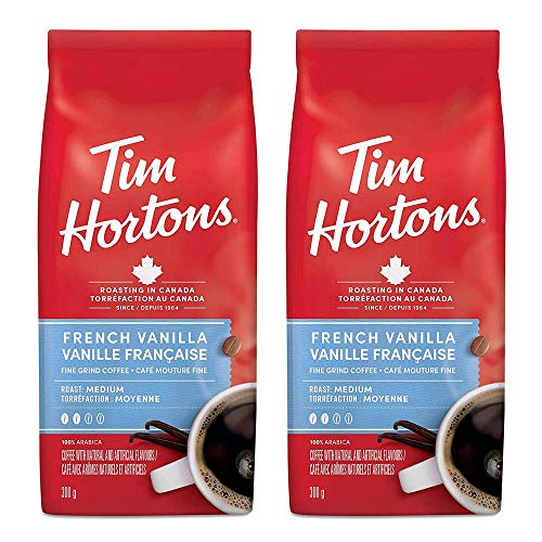 Tim Hortons French Vanilla Medium Roast Fine Grind Coffee - 300g/10.6oz (2-Pack) | Imported from Canada | Perfect for Home Brewing & Office Use