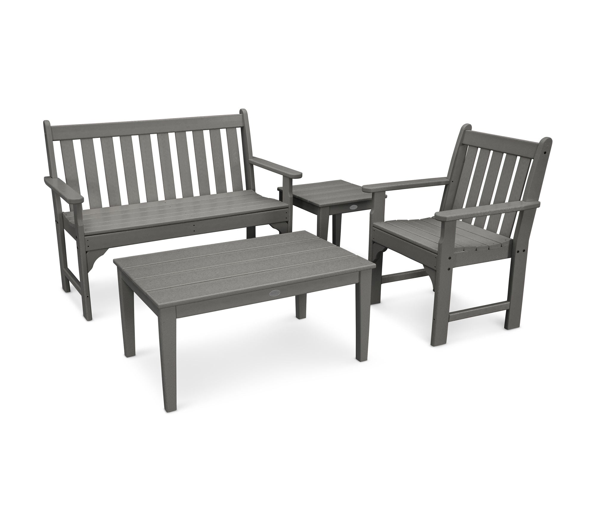 POLYWOOD Vineyard 4-Piece Outdoor Bench Seating Set - Durable Patio Furniture for Garden, Deck & Backyard Relaxation