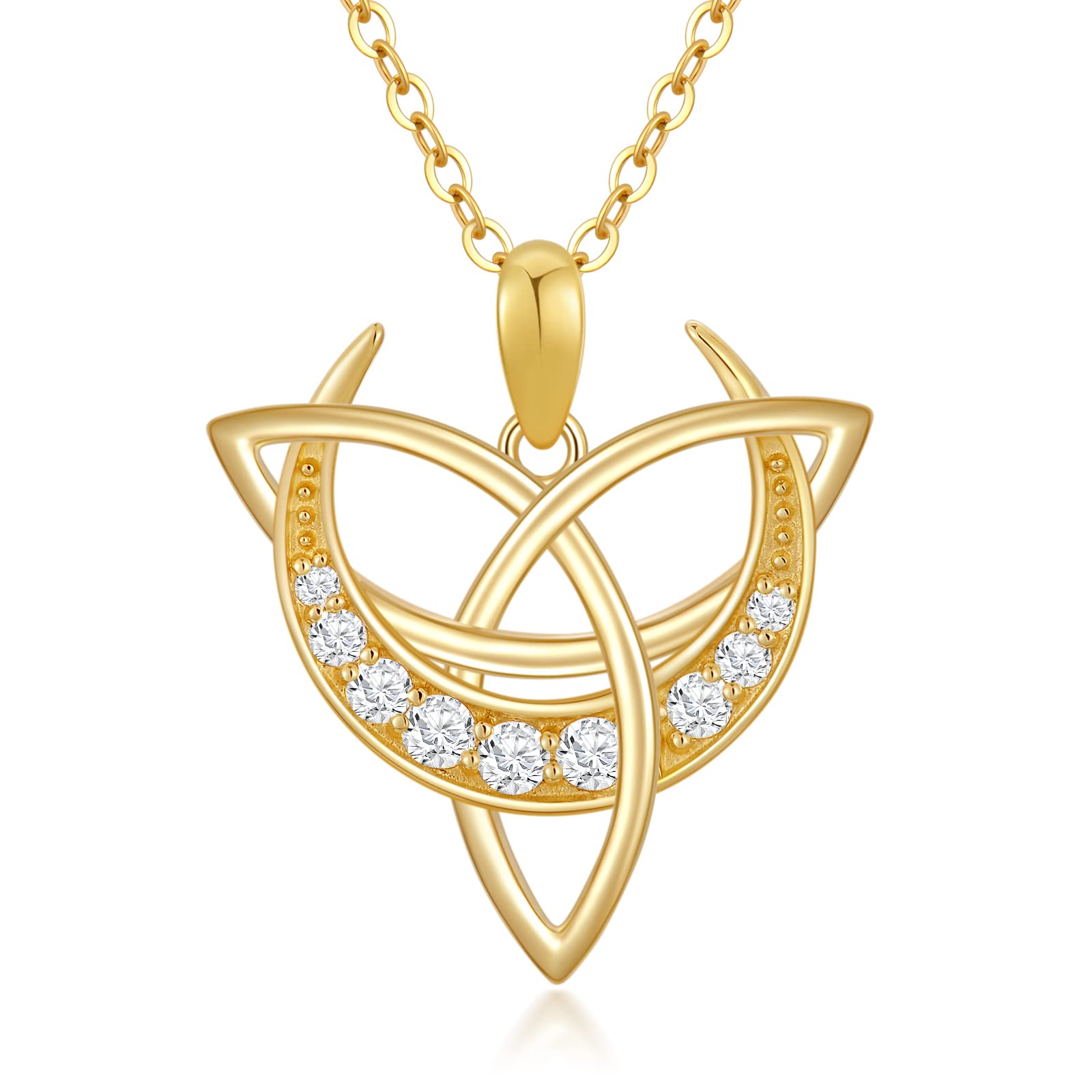14K Yellow Gold Celtic Knot Moon Necklace for Women - Moissanite Crescent Moon Pendant with Adjustable 16