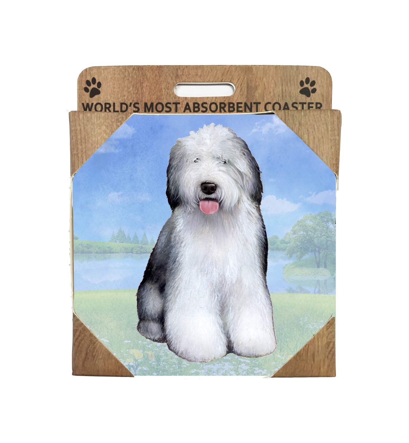 E&S Imports Ceramic Coaster Set with Old English Sheepdog Design - Perfect for Coffee Tables, Home Decor & Gift Giving