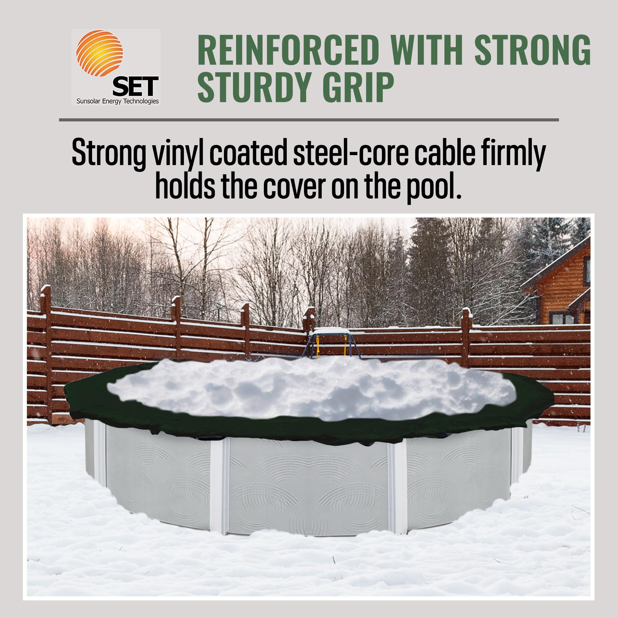 Heavy Duty 24-Foot Round Above Ground Pool Cover - Winter Solid Swimming Pool Cover with Sturdy Cable & Winch | SunSolar Energy Technologies | 12-Year Warranty | Includes Clips | Perfect for Winter Protection, Debris Prevention & Energy Savings