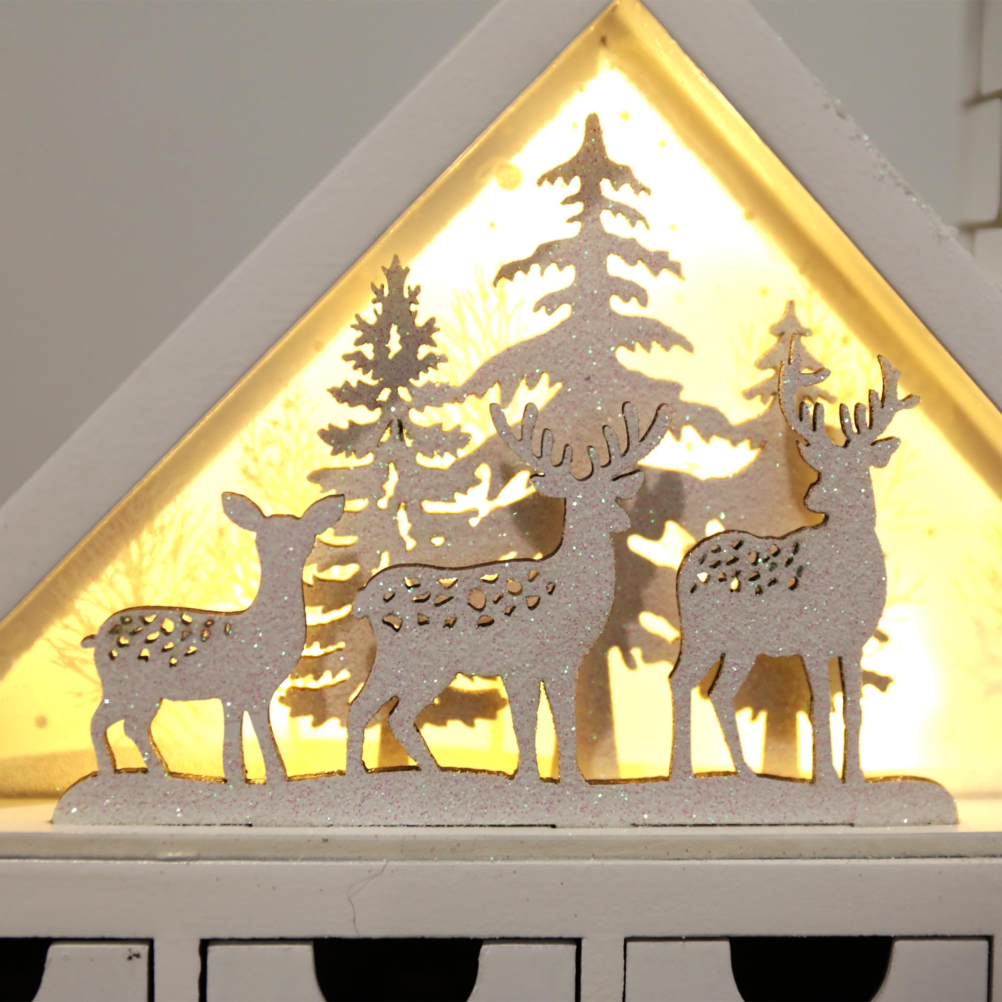 Wooden Christmas Advent Calendar House with 24 Drawers & LED Lights - Holiday Countdown Calendar for Christmas Decorations 2023, Candy Storage Box (White Forest) - Perfect for Home, Office & Gift Giving