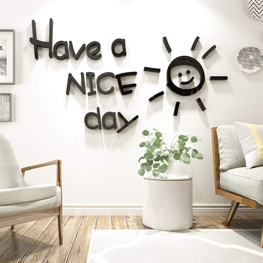 Have A Nice Day Acrylic Mirror Wall Stickers - Self-Adhesive Home Decor for Living Room, Bedroom, Office - 11.8 x 6.7 Inches (300x170mm) Black - Perfect for DIY Wall Art, Motivational Decor & Gift Ideas