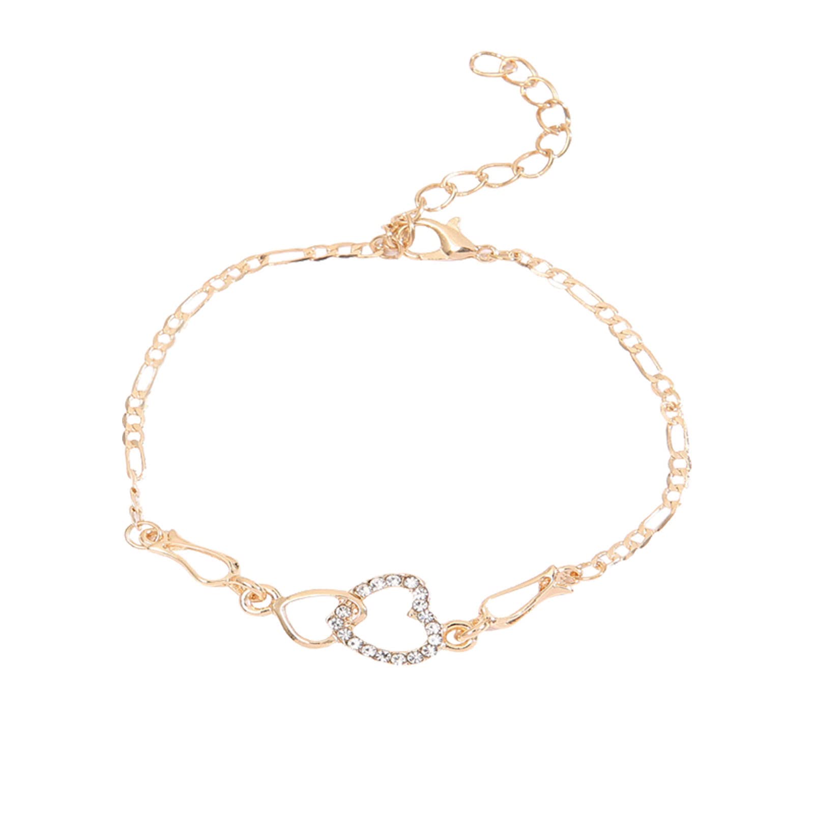 YNAHWT Women's Rose Gold Heart Shaped Micro-inlaid Bracelet - Hollow Fashion Jewelry with Stones - Adjustable One Size - Perfect for Date Night, Party & Gift Giving