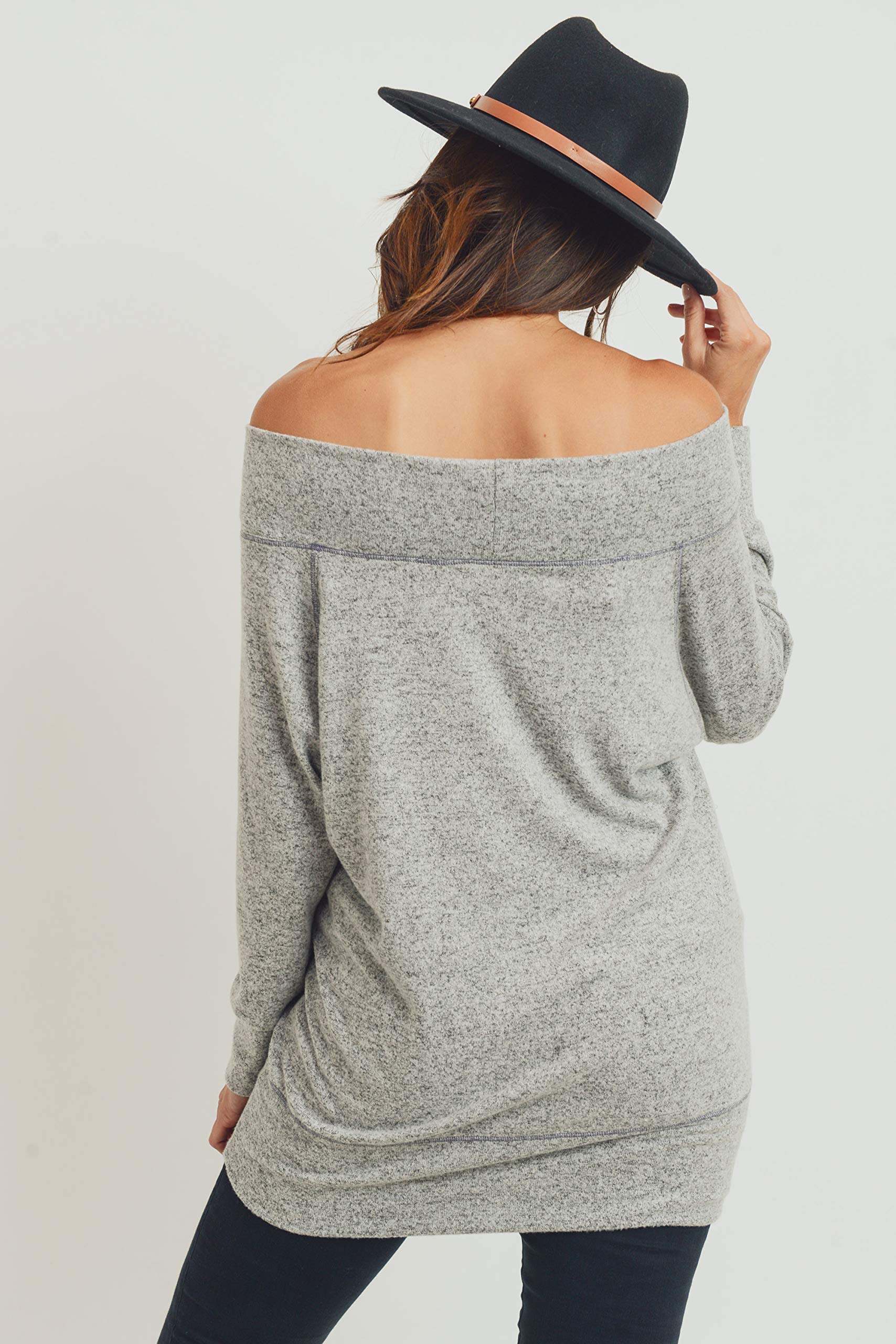 LaClef Women's Drop Shoulder Sweater Knit Maternity Tunic Top - Soft Stretchy Pregnancy Clothes for Casual Wear & Nursing Comfort
