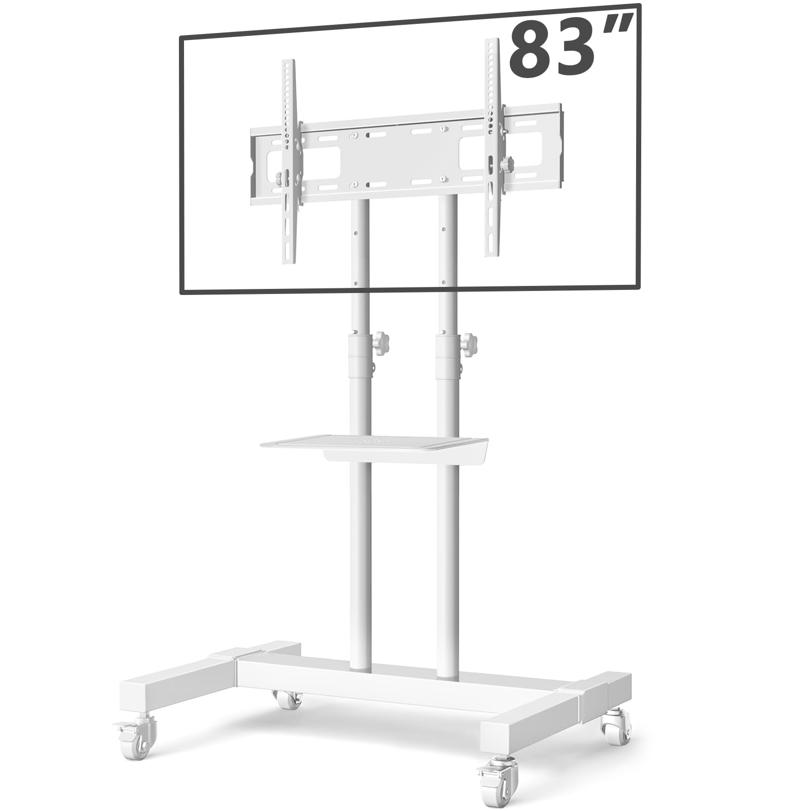 Adjustable Mobile TV Stand with Lockable Wheels for 32-83 Inch Flat/Curved Screens - Rolling TV Cart with Heavy Duty Shelf (110 lbs Capacity) - Perfect for Living Room, Bedroom or Office - White