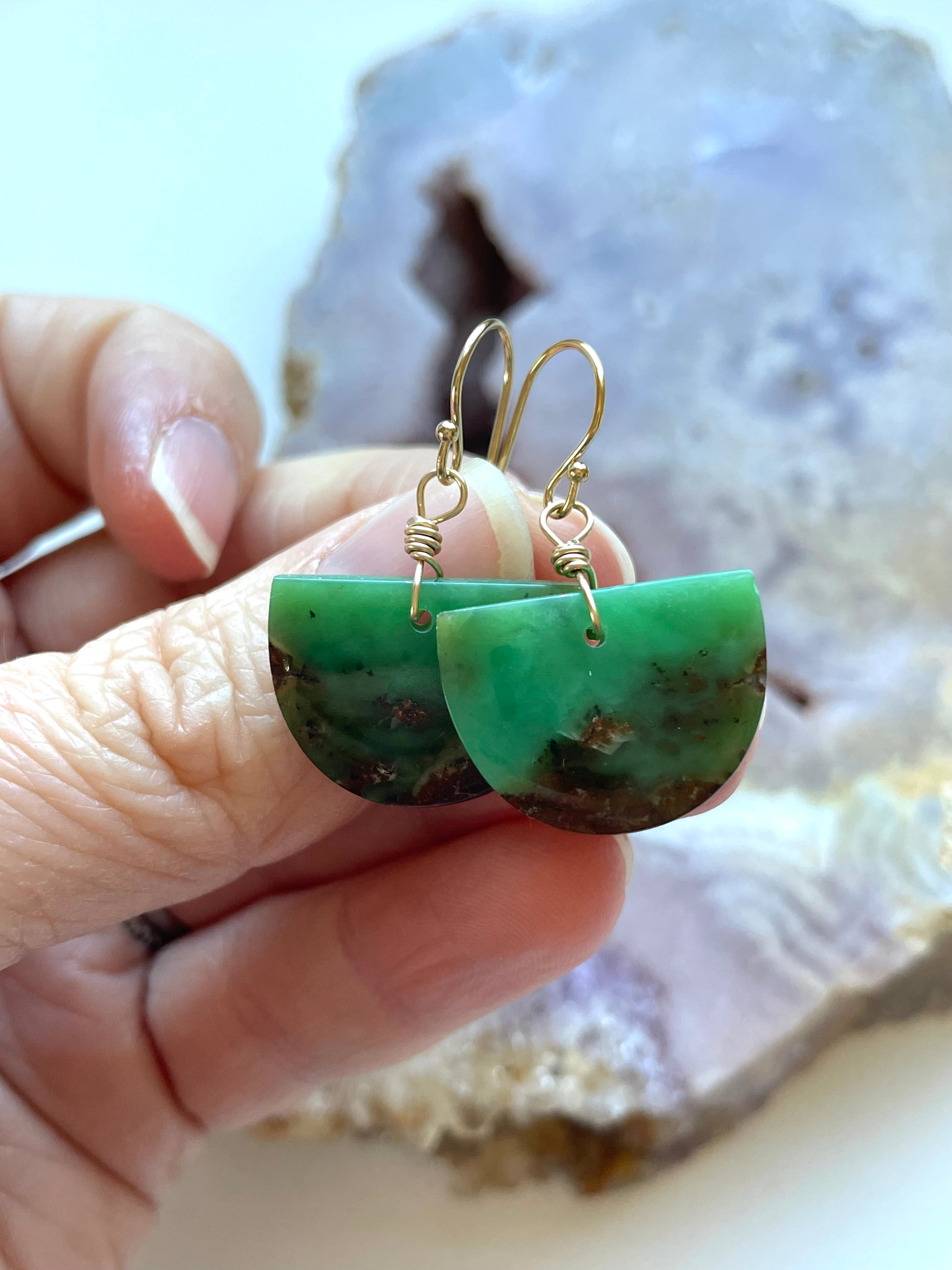 Chrysoprase Statement Earrings - 14K Gold Filled Dangle Earrings for Women | Elegant Jewelry Gift for Birthday, Wedding & Special Occasions