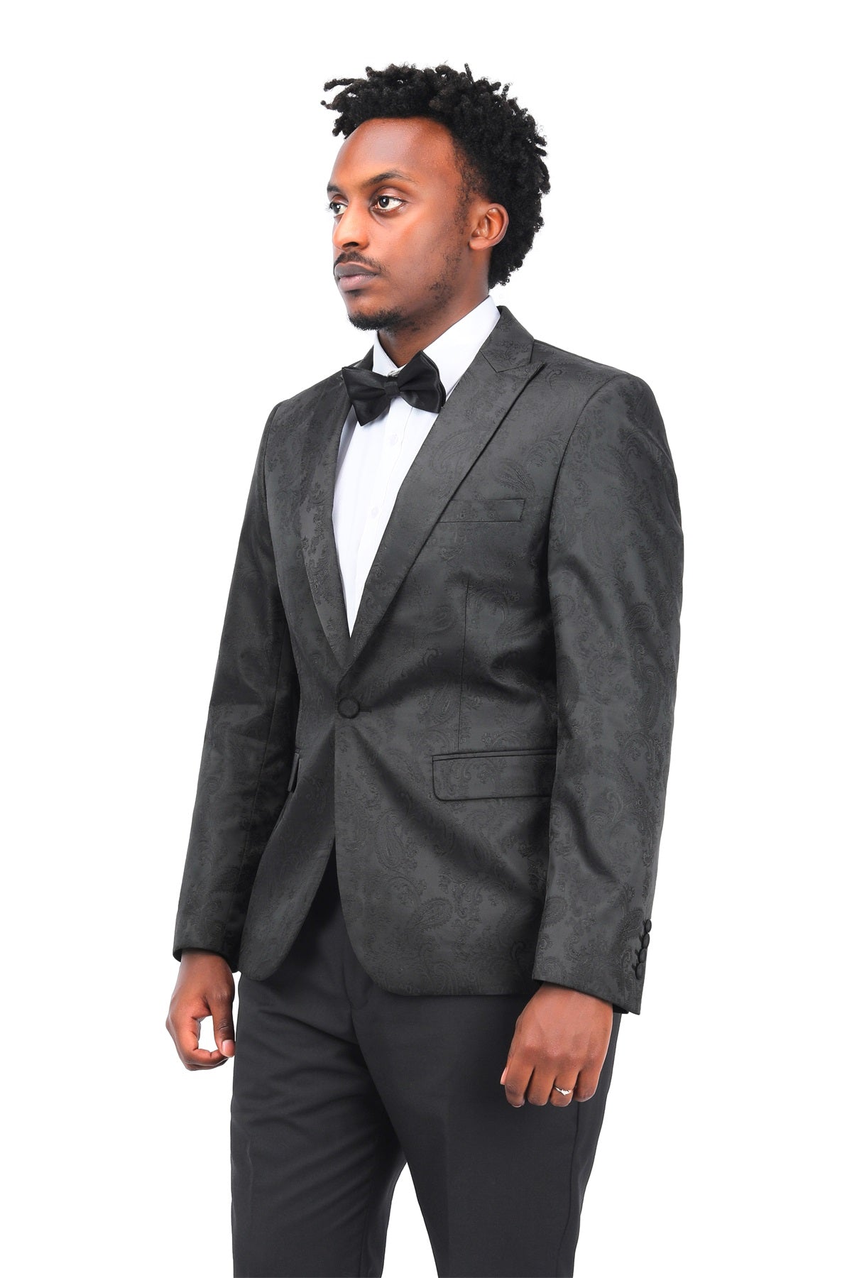 Men's Slim Fit Dark Pattern Single Button Blazer Jacket - Black | Formal & Business Attire for Office, Weddings & Special Events