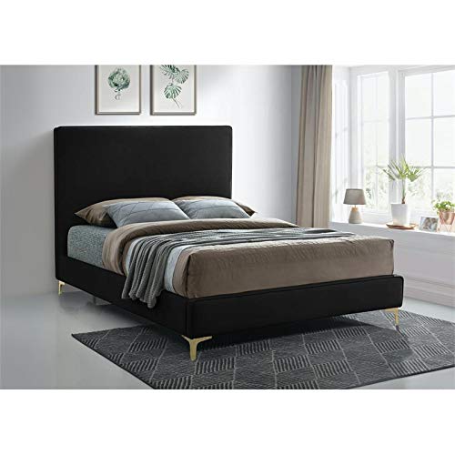 Modern Velvet Upholstered King Bed with Gold/Chrome Headboard - Geri Collection by Meridian Furniture | Luxury Bedroom Upgrade for Contemporary Homes
