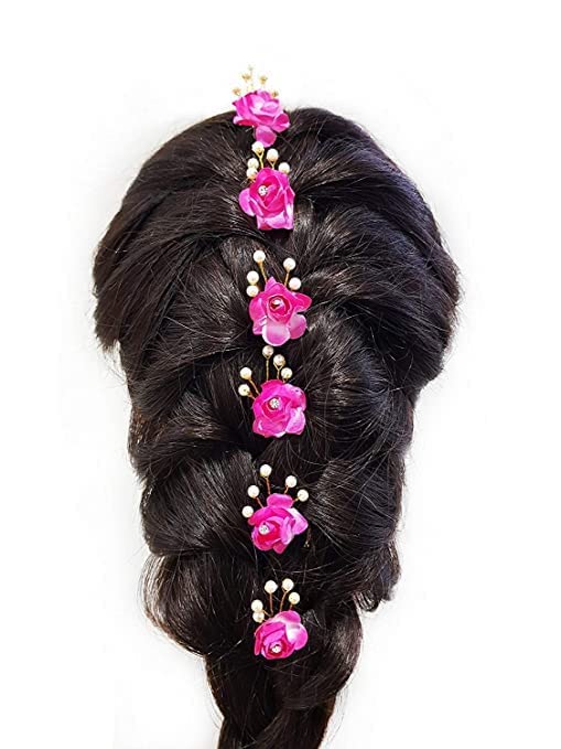 6-Pack Yellow Artificial Flower Hair Pins for Braids & Buns - Women & Girls Hair Accessories for Weddings, Parties & Festivals - Hair Styling Clips for Everyday Wear & Special Occasions