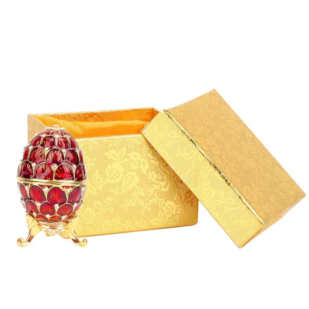 Longzhuo Enameled Vintage Jewelry Storage Box - Easter Egg Shaped Trinket Organizer, Decorative Craft Box for Rings, Necklaces & Earrings (Red) | Perfect for Home Decor, Gift Giving & Jewelry Display