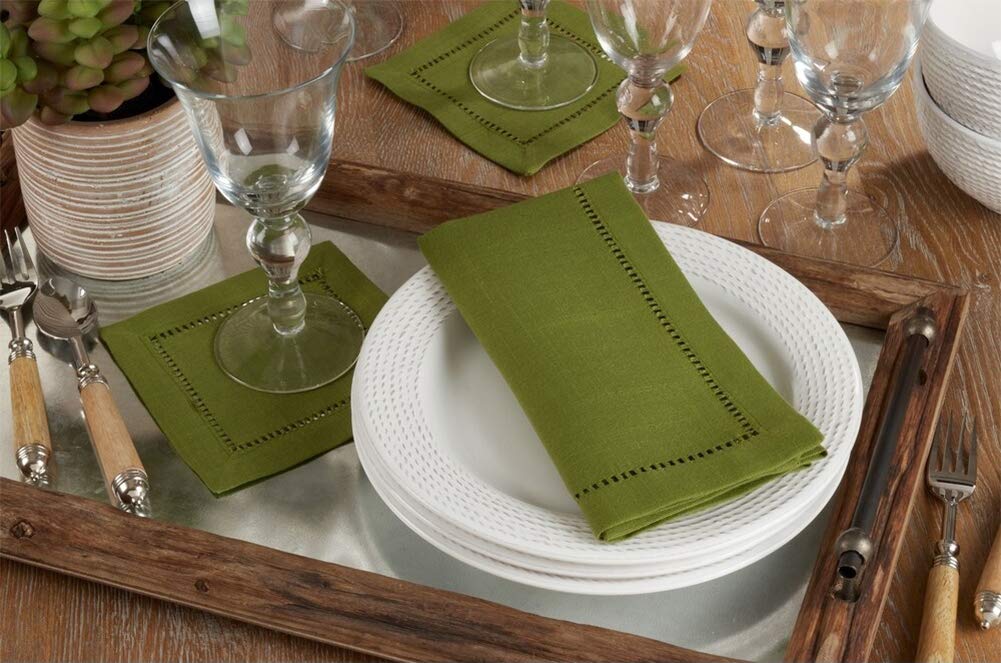 Fennco Styles Classic Hemstitch Design 20 Inch Square Table Dinner Napkins, Set of 4 – Kiwi Green Cotton Linen for Home Décor, Dining Table, Banquets, Holidays & Special Occasions | Perfect for Weddings, Parties, and Everyday Elegant Dining