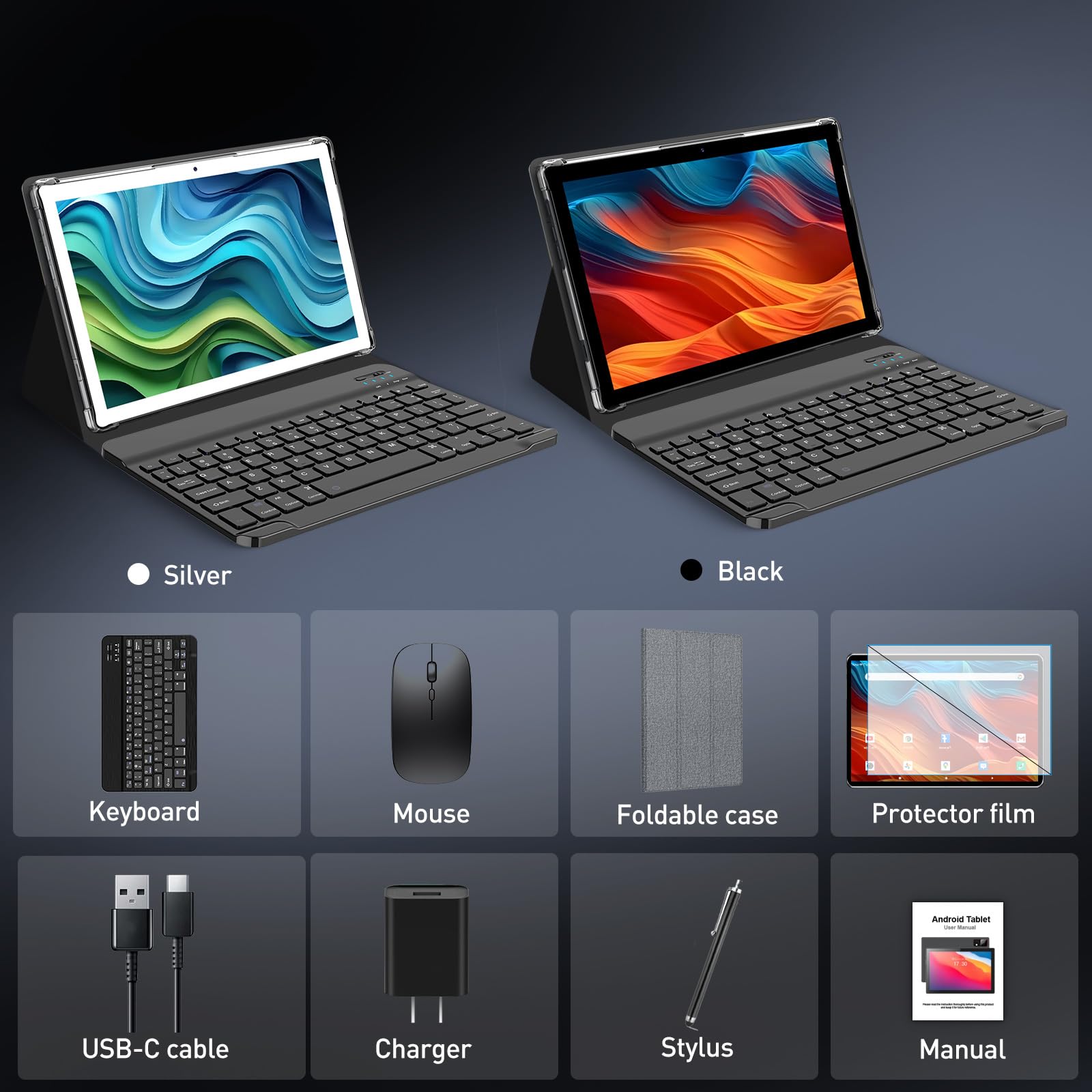 **10.1 Inch Android 14 Tablet - 128GB Storage, 8GB RAM, Octa-Core Processor, 5G WiFi, 7000mAh Battery - 13MP+8MP Camera, BT 5.0, GPS, GMS Certified - Includes Keyboard, Mouse & Case - Perfect for Work, Study & Entertainment**
