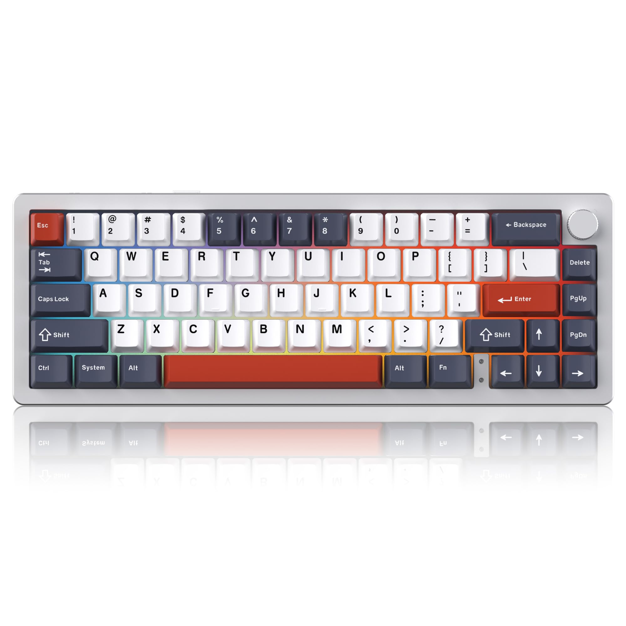 EMB Nabi Series NB1 65% Wireless Mechanical Gaming Keyboard - 66 Keys, CNC Aluminum Frame, RGB Backlit, Hot-Swappable Switches, 4600mAh Battery, Milk Linear Switches, Wired/Bluetooth/2.4G Connectivity (Silver/Blue) - Perfect for PC Gaming, Office Work, and Typing Enthusiasts