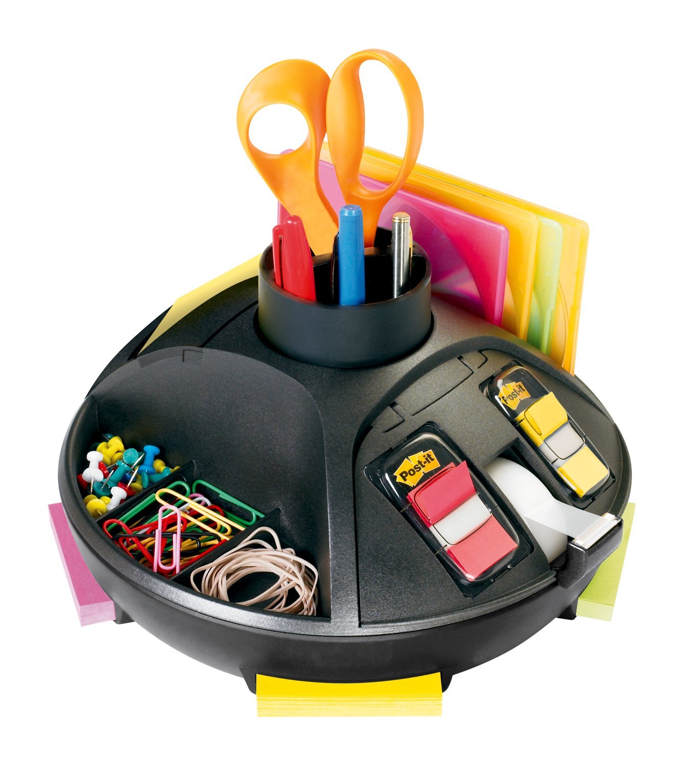 Post-it Rotary Desk Organizer - Black Office Supplies for Paper, Notes & Pens | 72