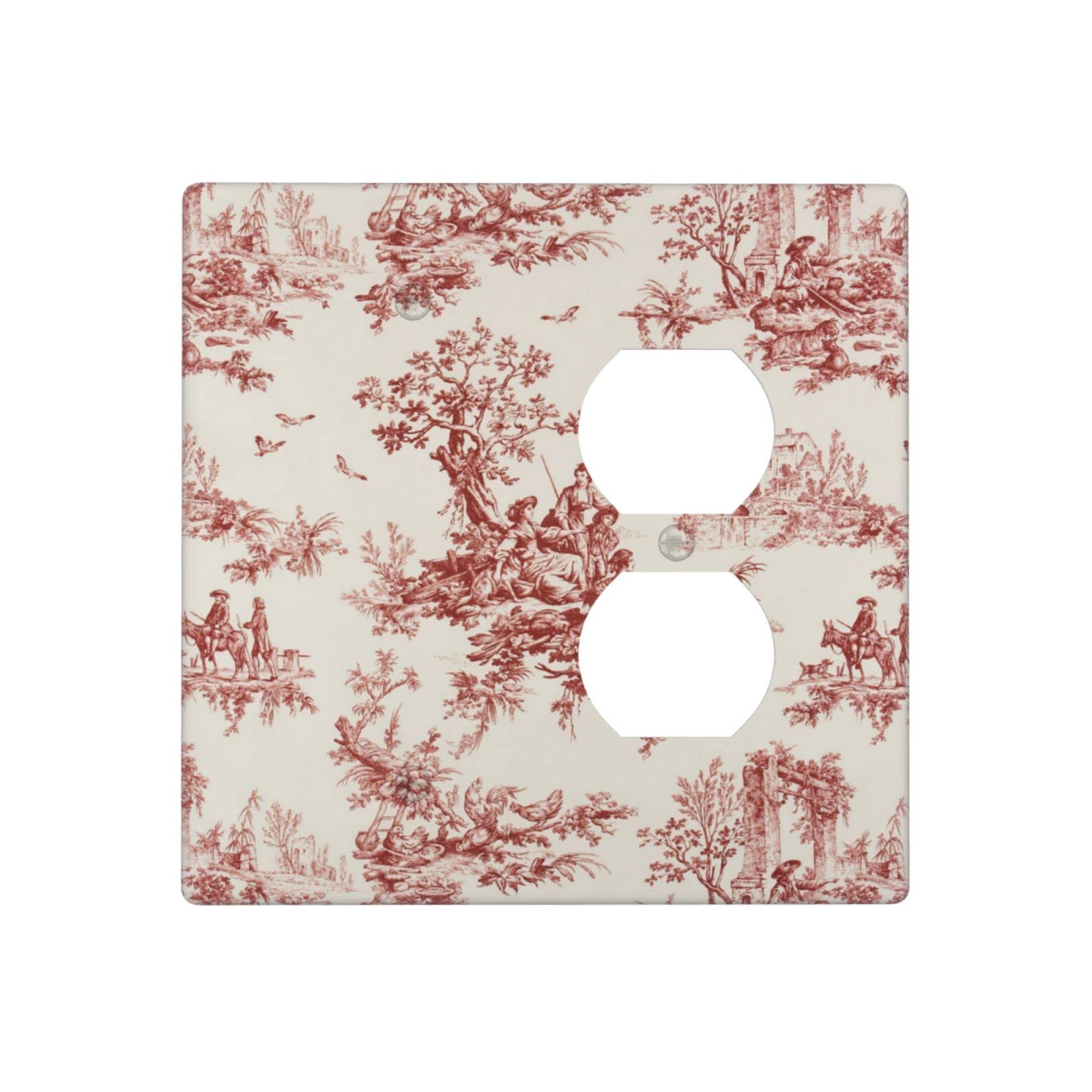 French Country Toile Print 2-Gang Switch Plate Cover - Decorative Toggle/Duplex Outlet Wall Plate - Perfect for Farmhouse, Cottage & Vintage Home Decor