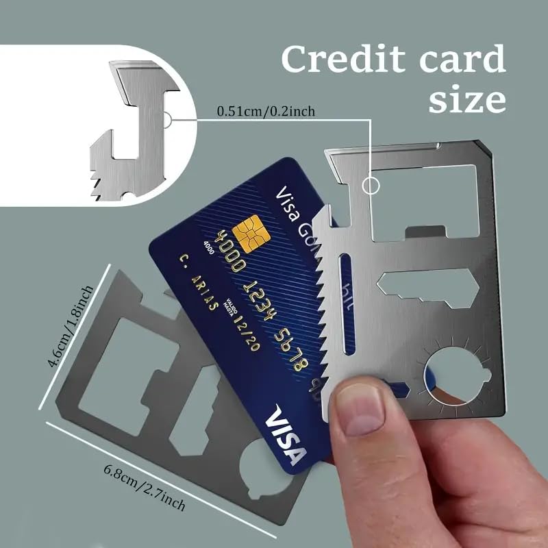 JUDEE 11-in-1 Stainless Steel Credit Card Survival Tool - Multipurpose Bottle Opener, Wallet-Sized Pocket Multitool for Camping, Hiking & Everyday Carry (EDC)