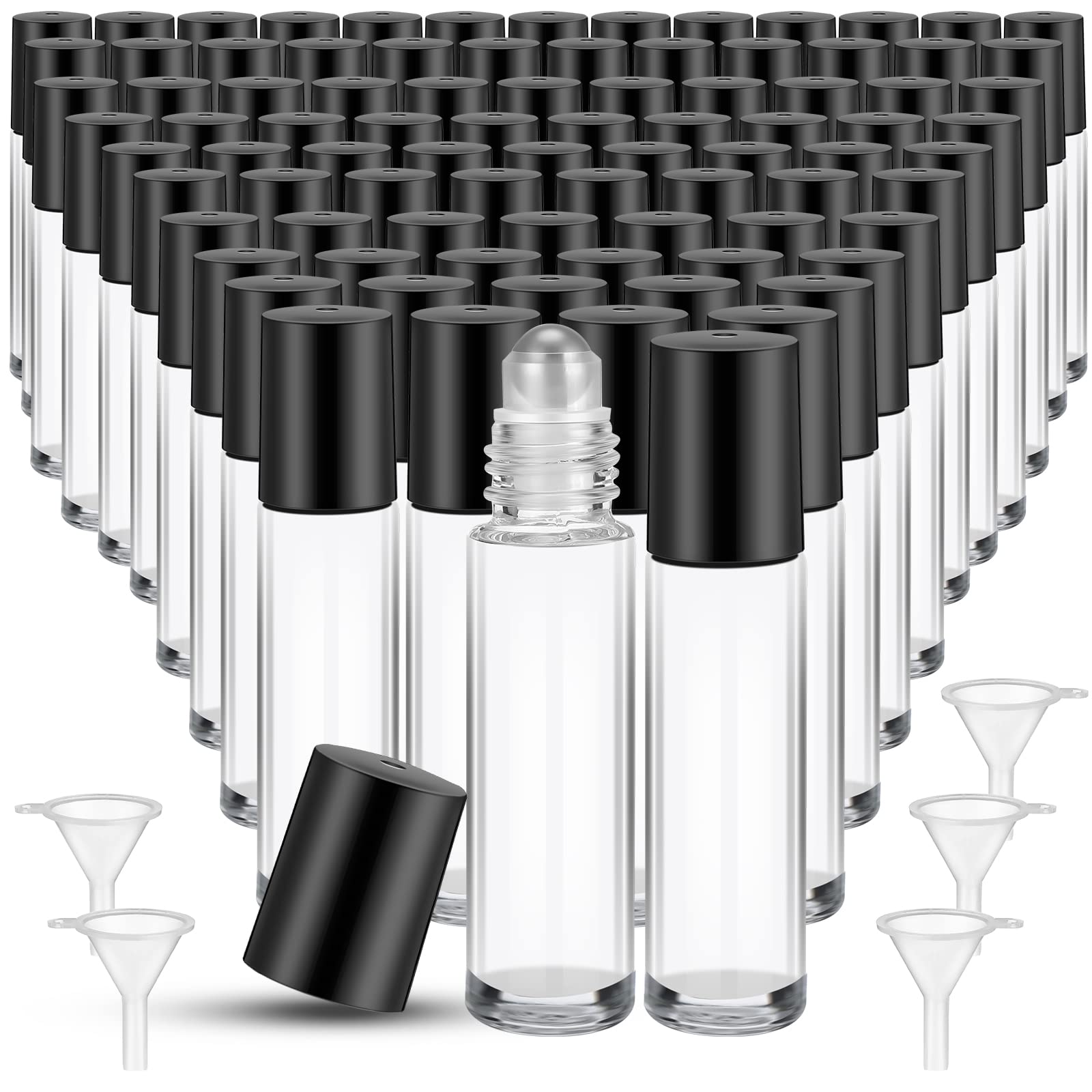 Sumind 250 Pcs 10ml Empty Glass Essential Oil Roller Bottles with Stainless Steel Balls - Leakproof Roll On Bottles for DIY Perfume, Aromatherapy & Travel - Includes 5 Funnels (Clear) - Perfect for Home Spa, Gifts & On-The-Go Relaxation